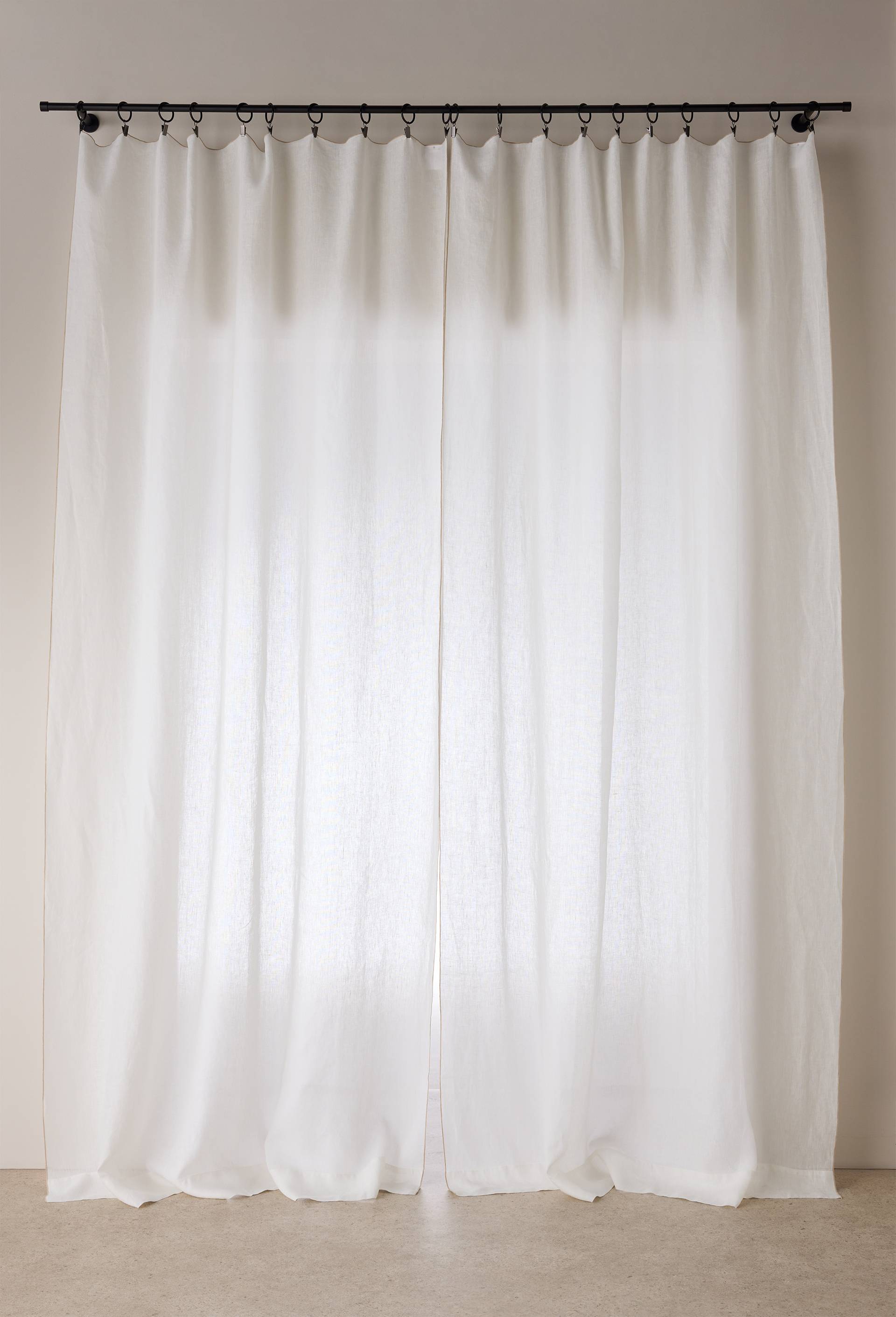 Rideau uni, 100% lin, finition bourdon, 140x250 cm, Blanc, large image number 1.0