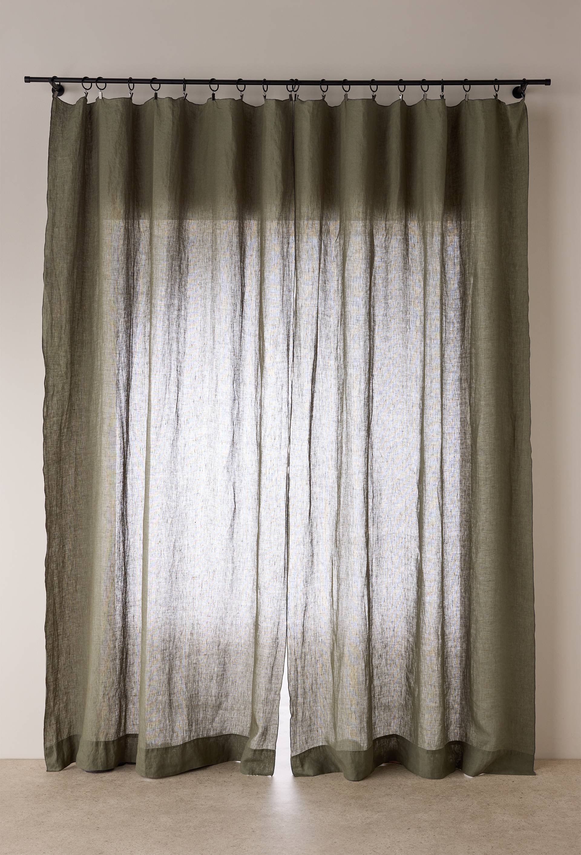 Rideau uni, 100% lin, finition bourdon, 140x250 cm, Vert fonc&eacute;, large image number 1.0