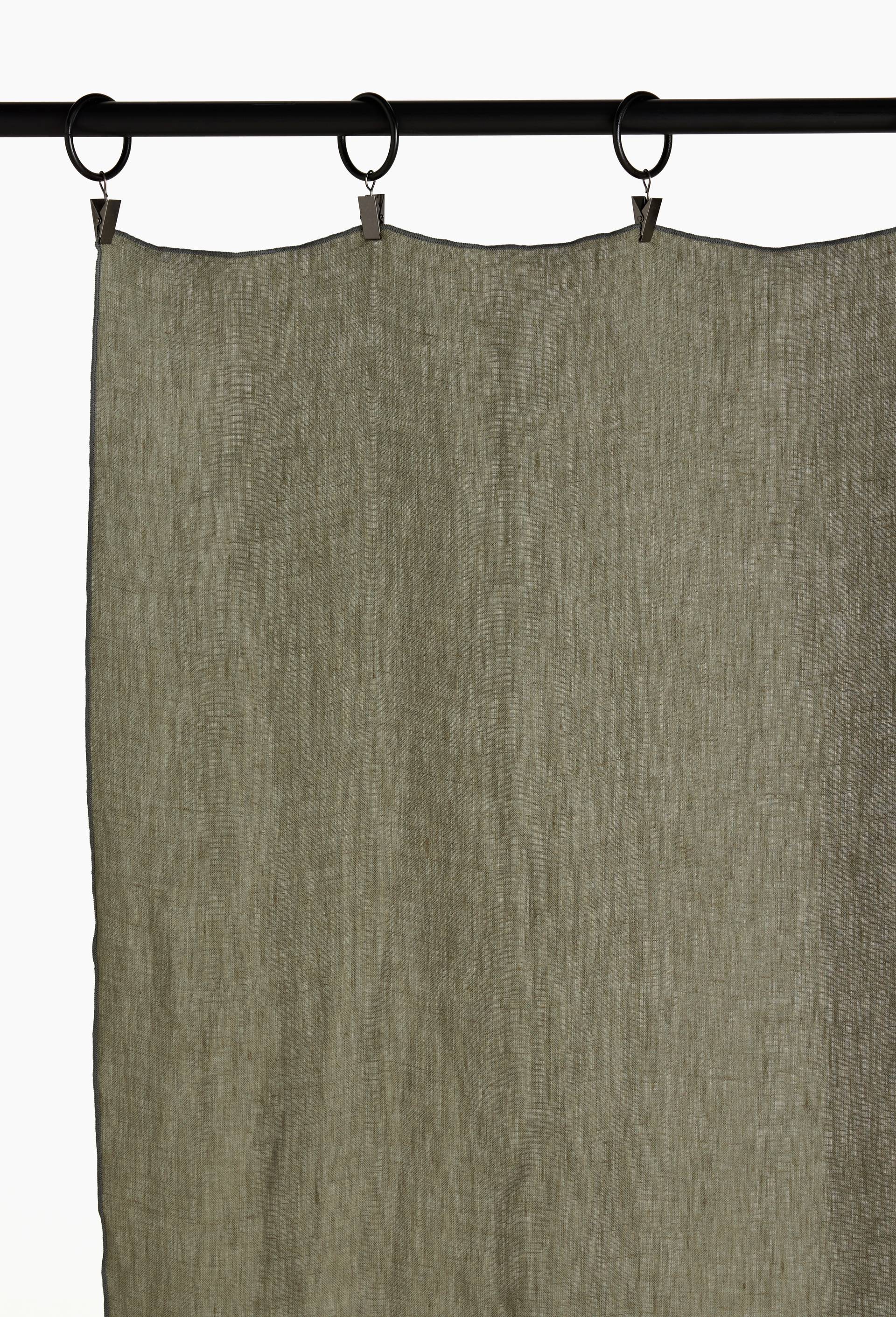 Rideau uni, 100% lin, finition bourdon, 140x250 cm, Vert fonc&eacute;, large image number 2.0