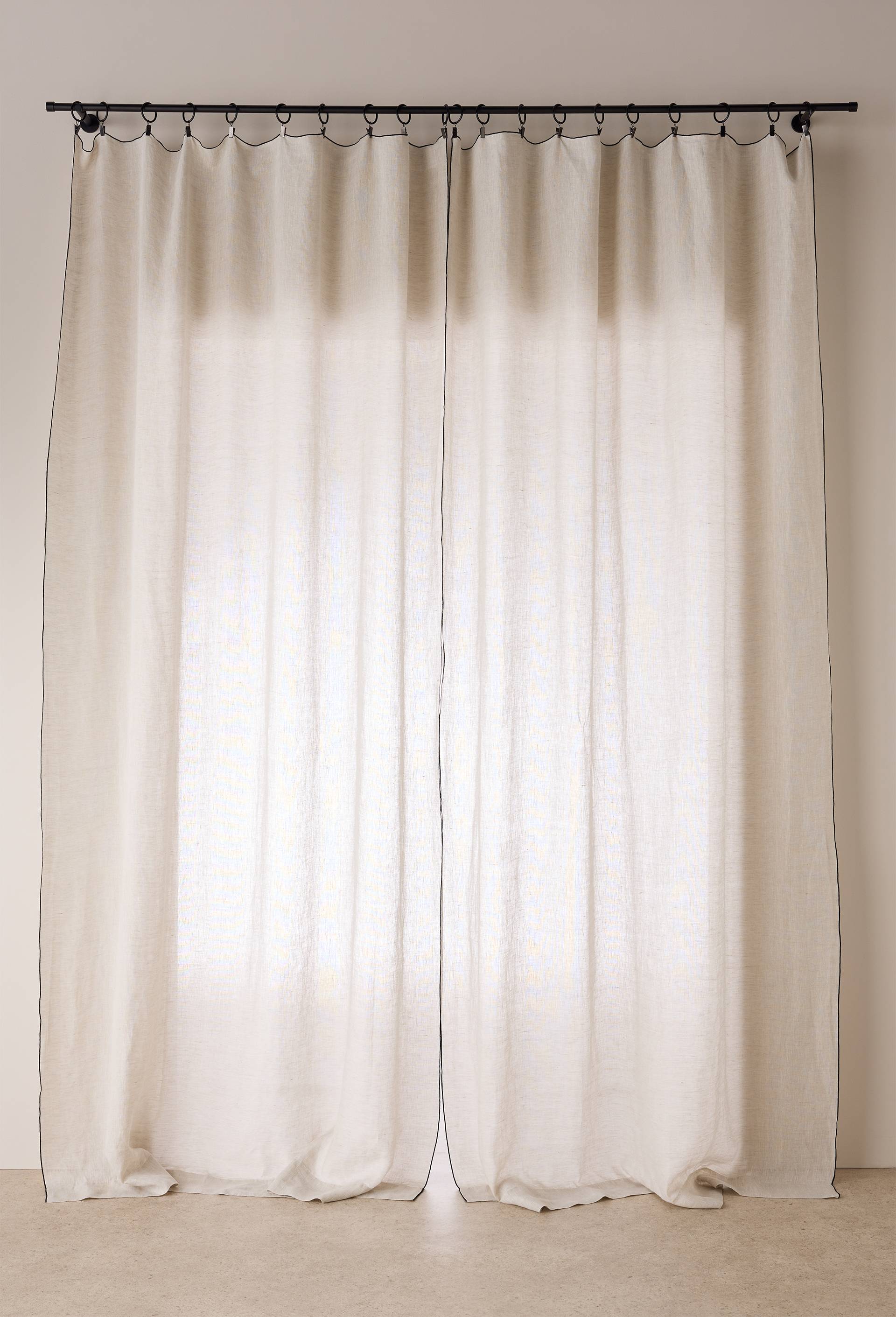 Rideau uni, 100% lin, finition bourdon, 140x250 cm, Beige clair, large image number 1.0
