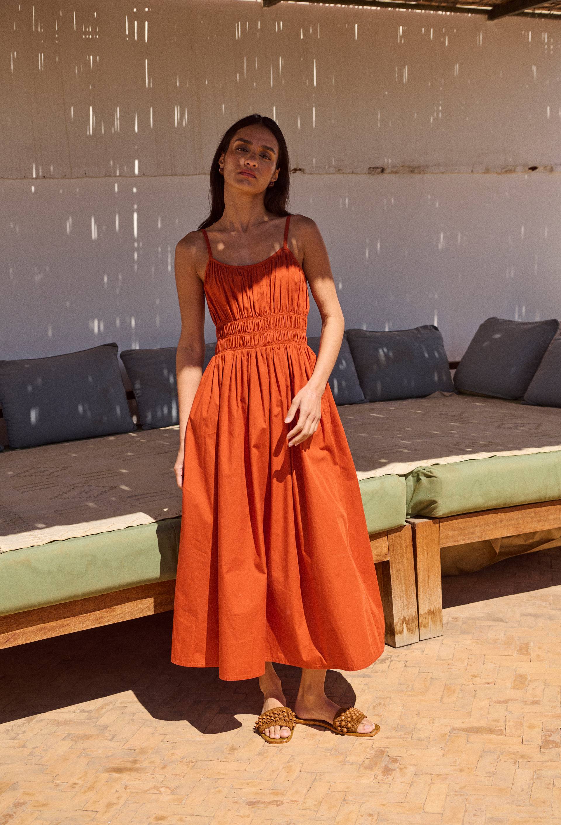 Robe midi &agrave; bretelles en coton BIO GOTS, Orange fonc&eacute;, large image number 0