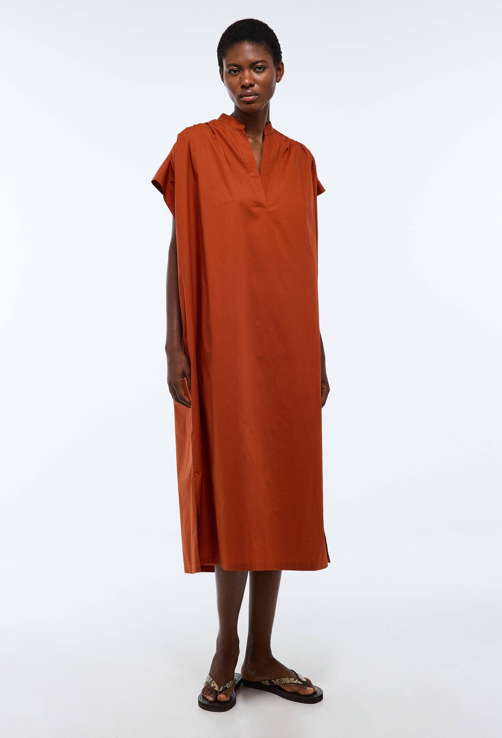 Robe midi unie en coton BIO GOTS, Orange fonc&eacute;, large image number 0