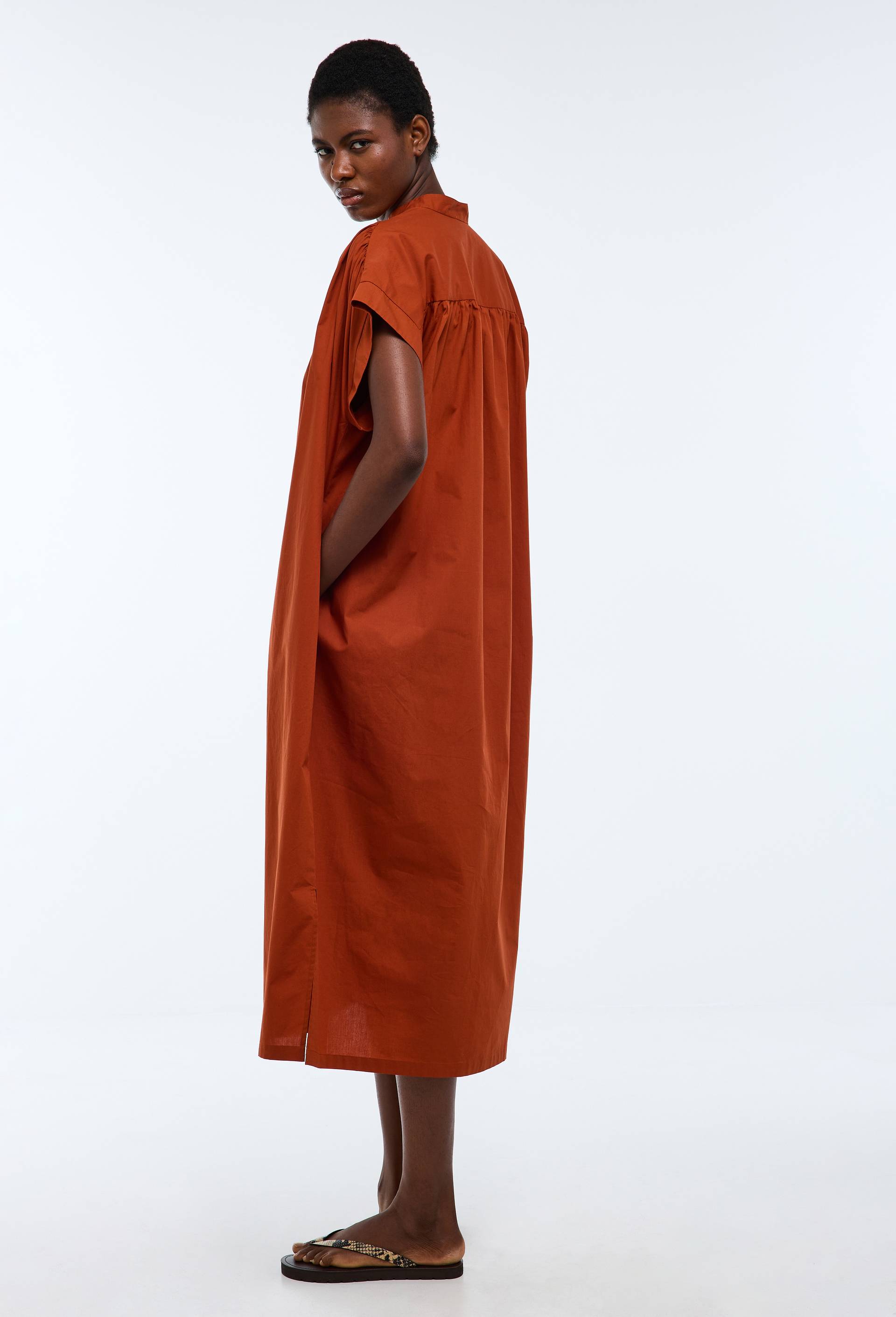 Robe midi unie en coton BIO GOTS, Orange fonc&eacute;, large image number 1