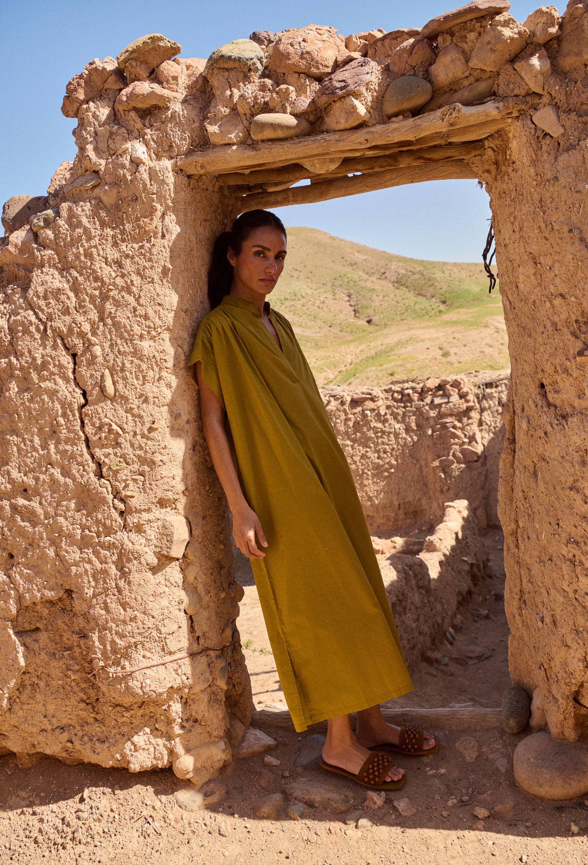 Robe midi unie en coton BIO GOTS, Jaune fonc&eacute;, large image number 0