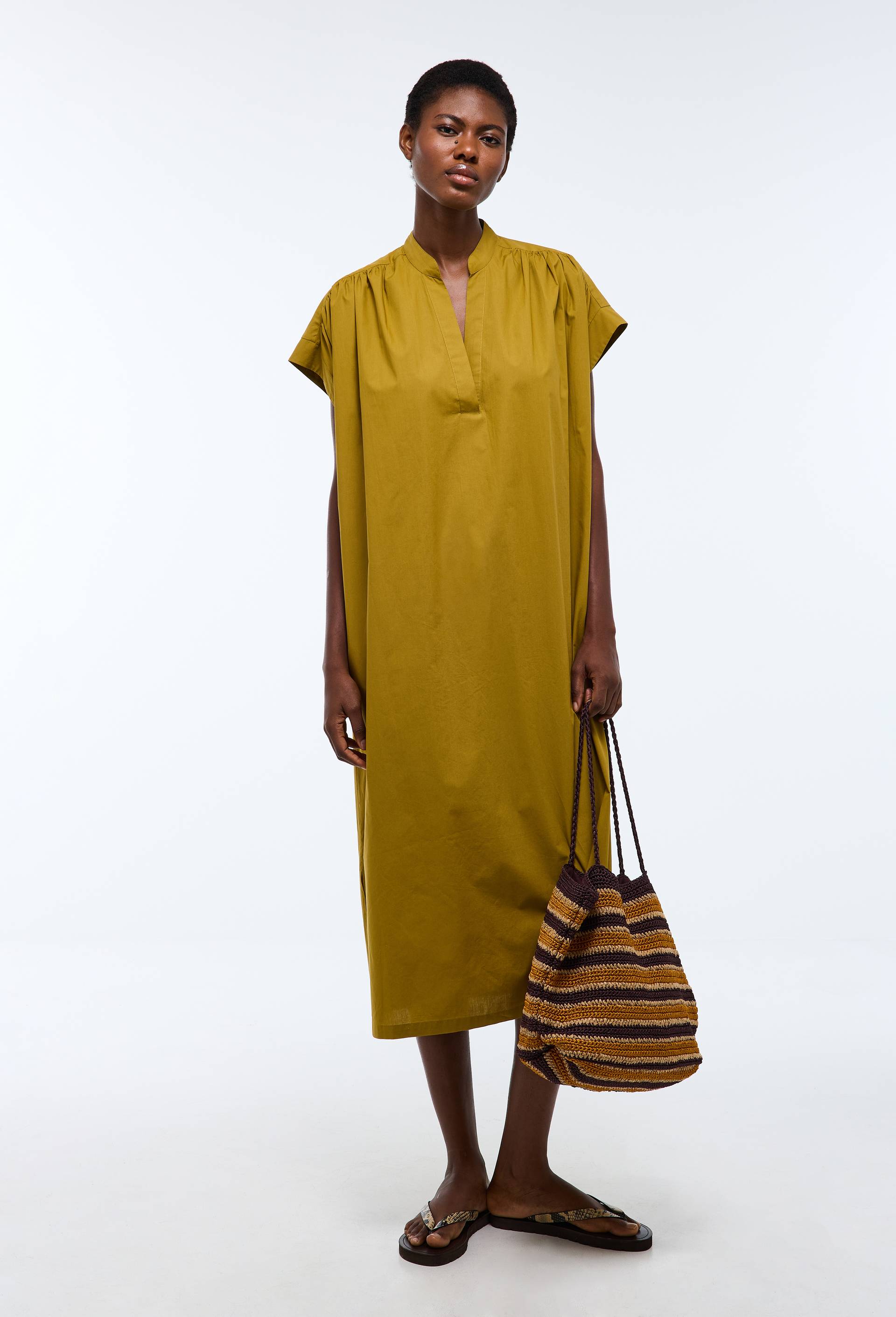 Robe midi unie en coton BIO GOTS, Jaune fonc&eacute;, large image number 1