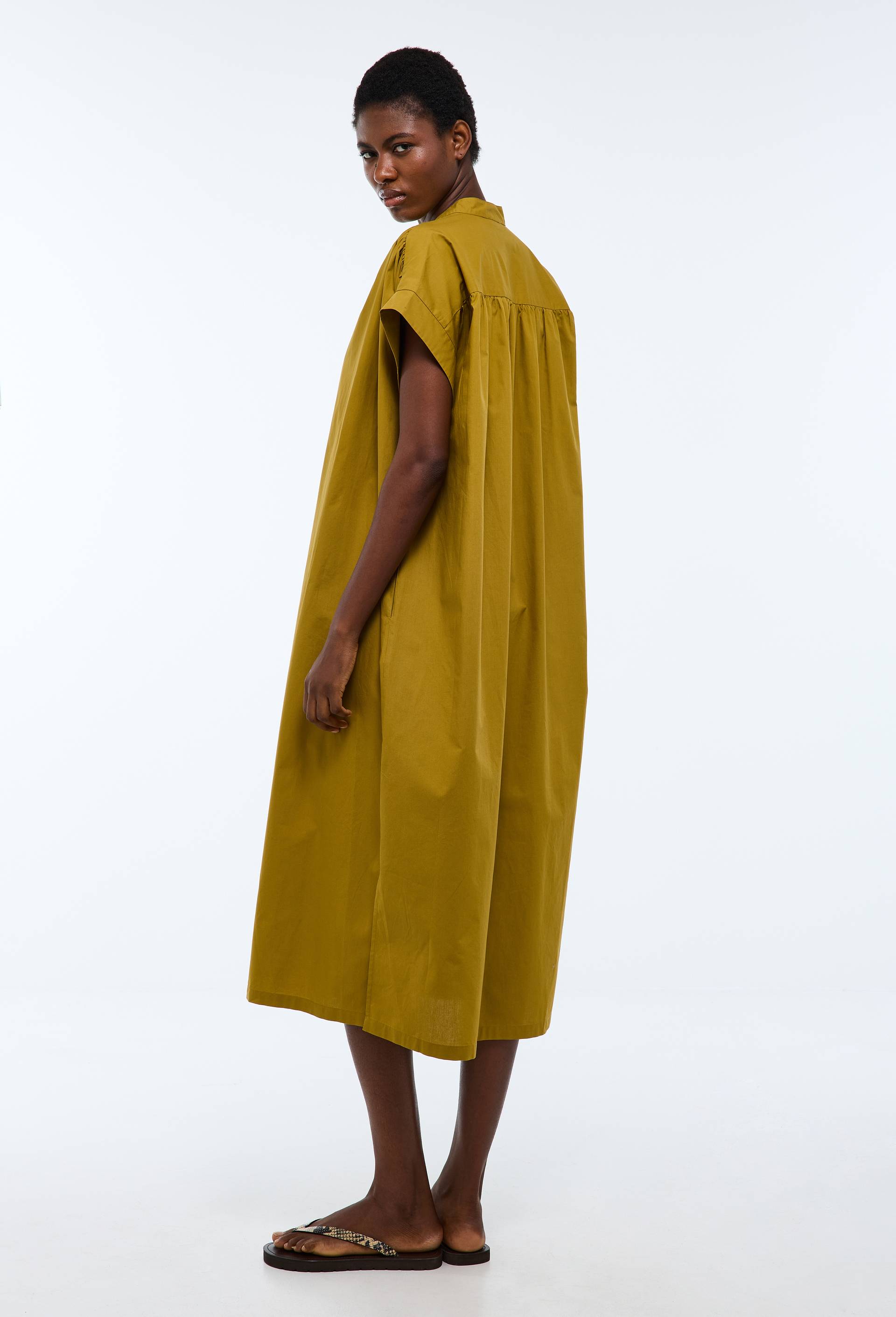 Robe midi unie en coton BIO GOTS, Jaune fonc&eacute;, large image number 2