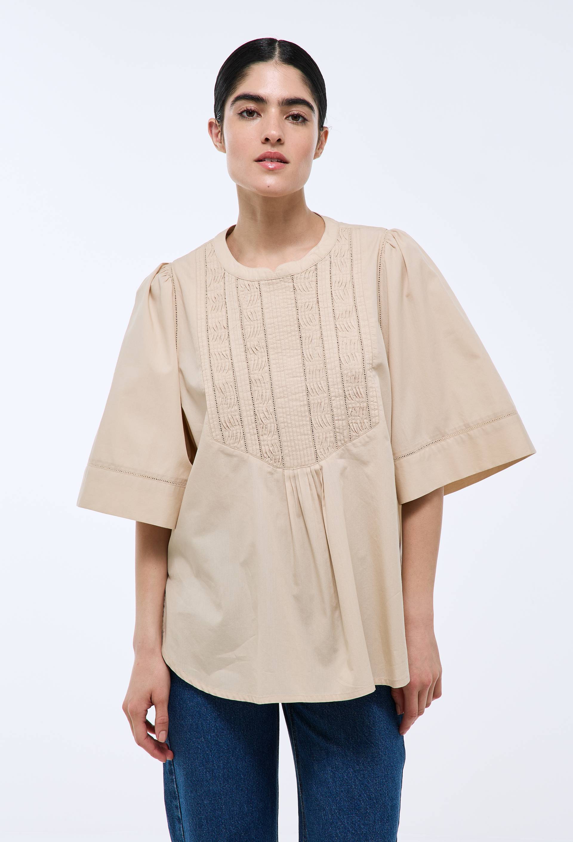 Blouse manches courtes unie en coton BIO GOTS, Brun clair, large image number 1