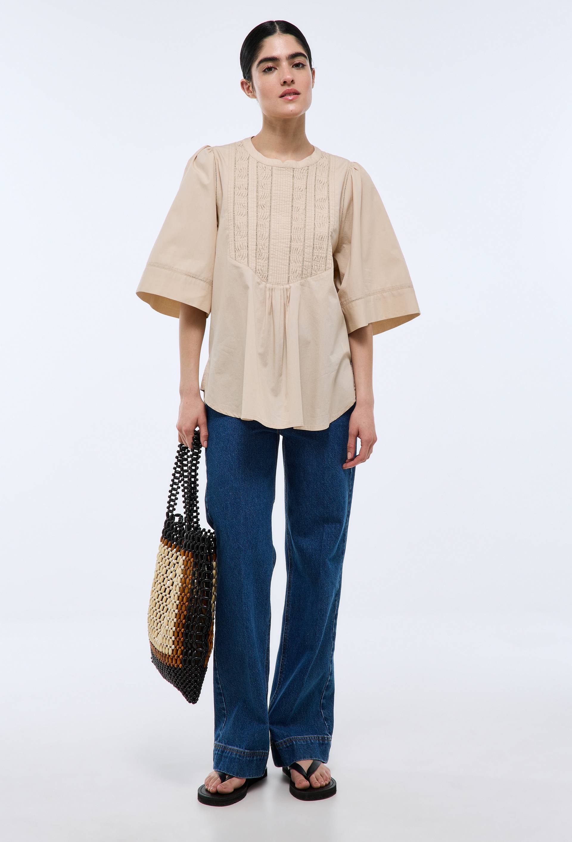 Blouse manches courtes unie en coton BIO GOTS, Brun clair, large image number 2