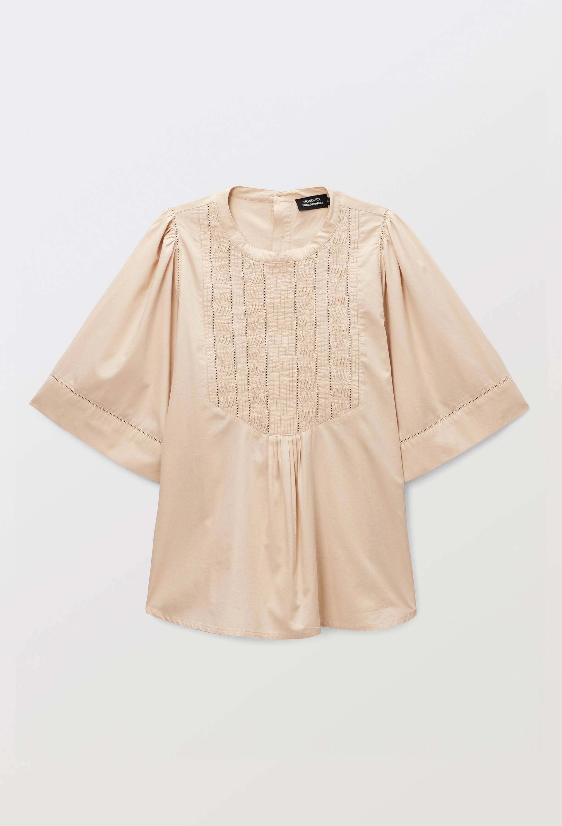 Blouse manches courtes unie en coton BIO GOTS, Brun clair, large image number 4