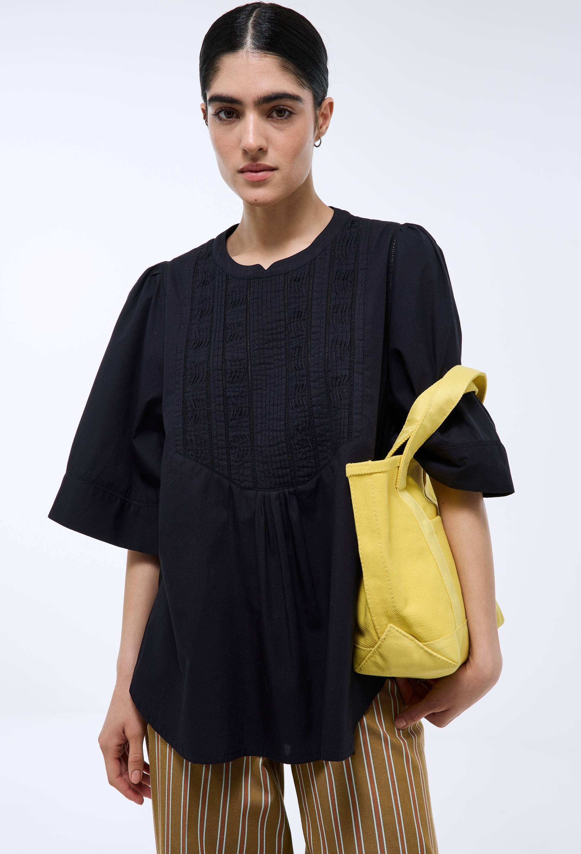 Blouse manches courtes unie en coton BIO GOTS, Noir, large image number 0.0