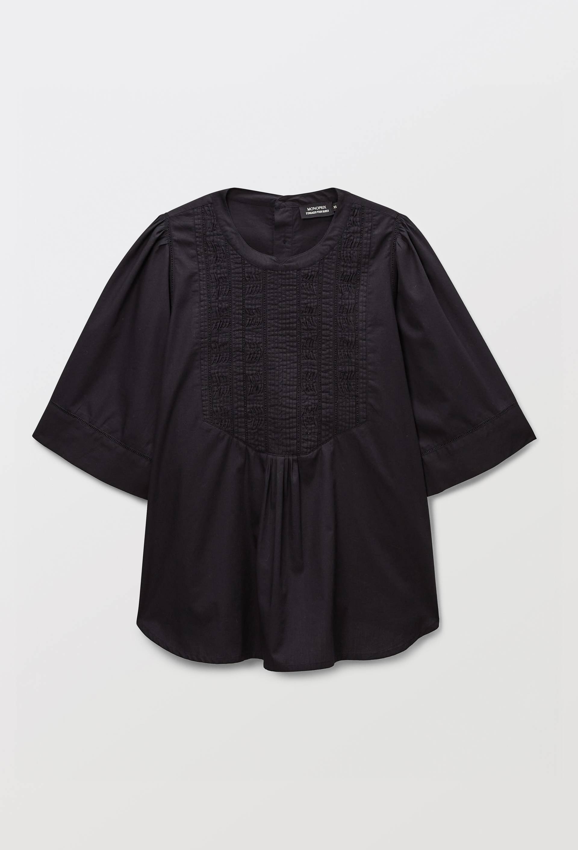 Blouse manches courtes unie en coton BIO GOTS, Noir, large image number 2.0