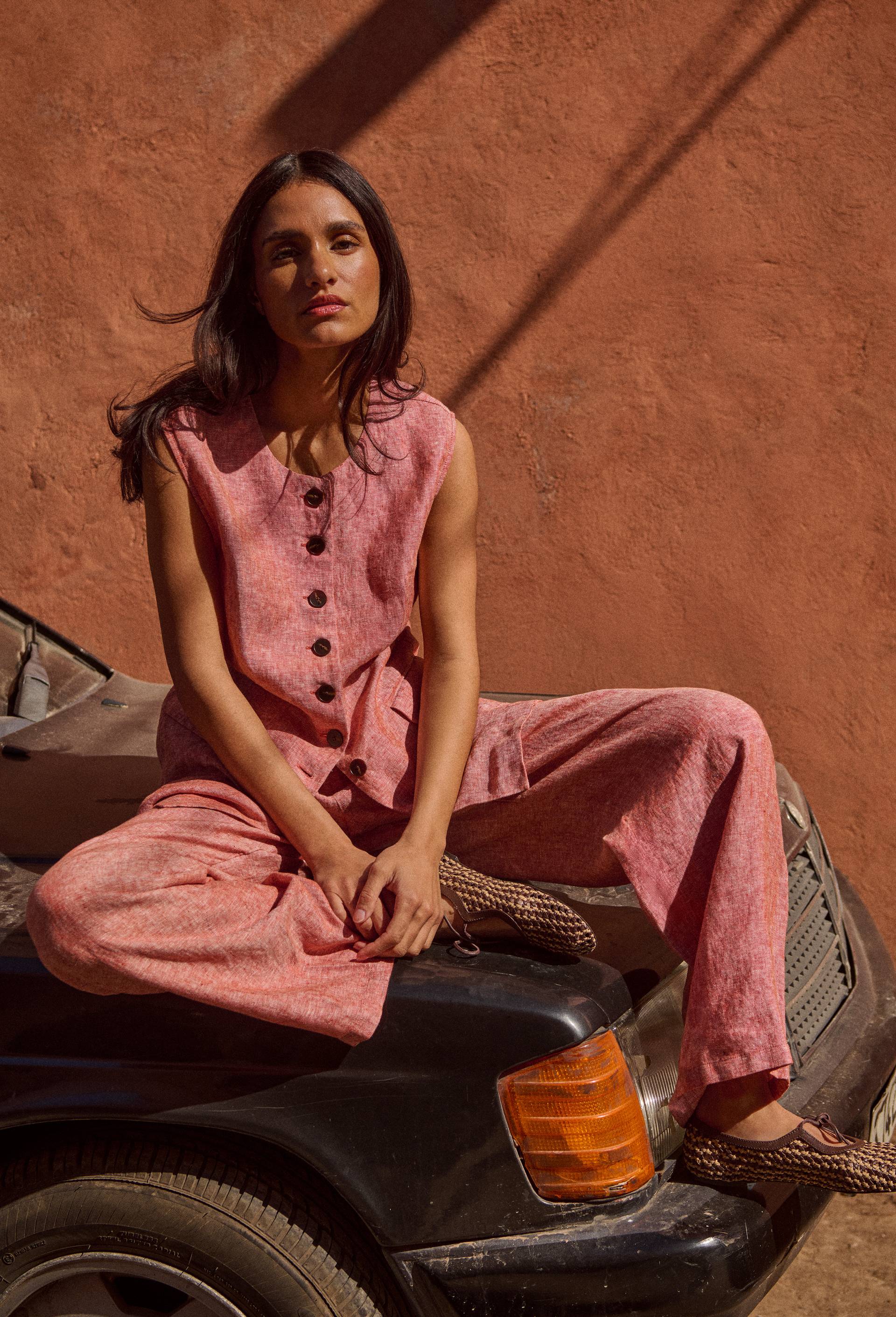 Pantalon fluide en lin, Orange fonc&eacute;, large image number 0