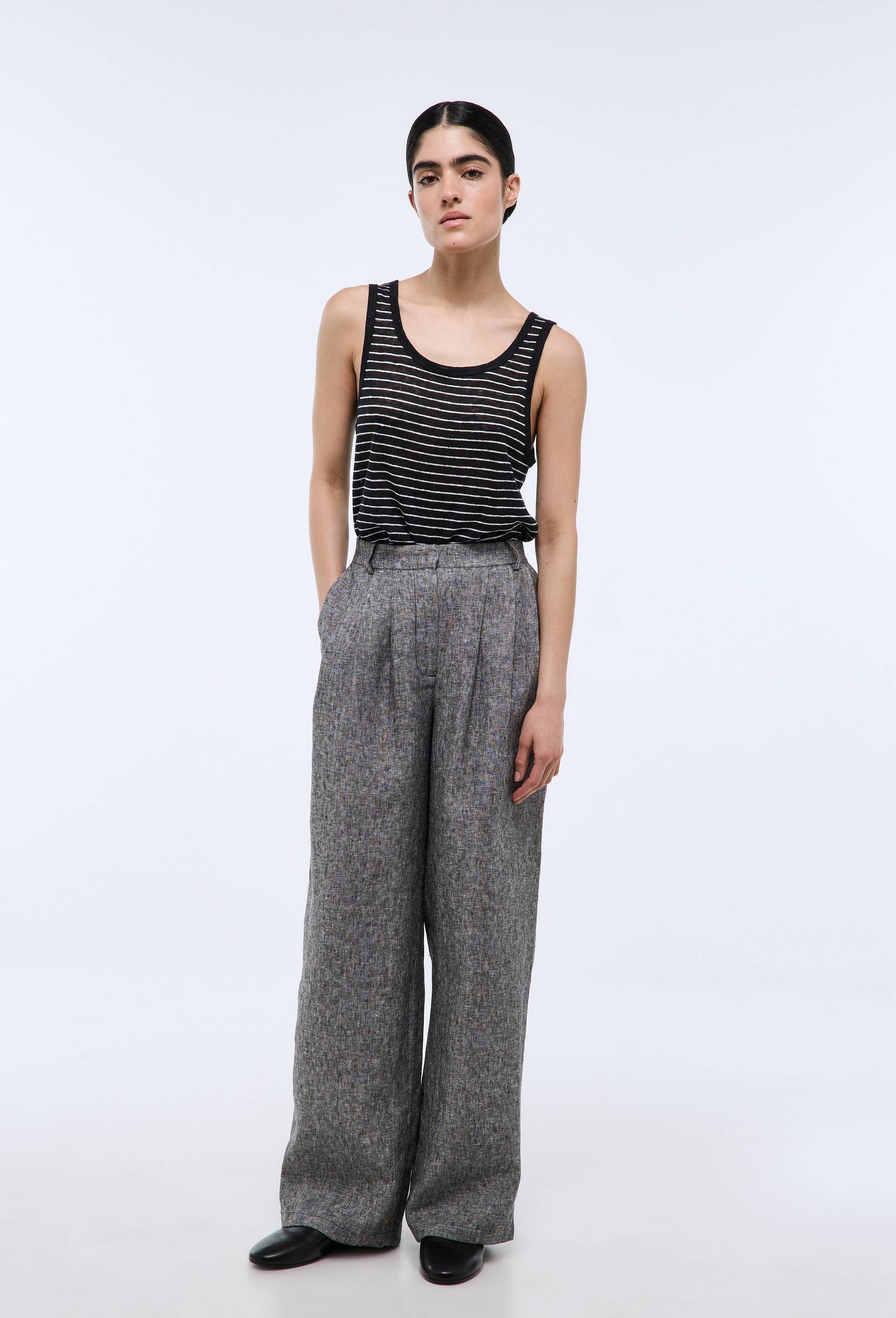 Pantalon fluide en lin, Noir, large image number 1