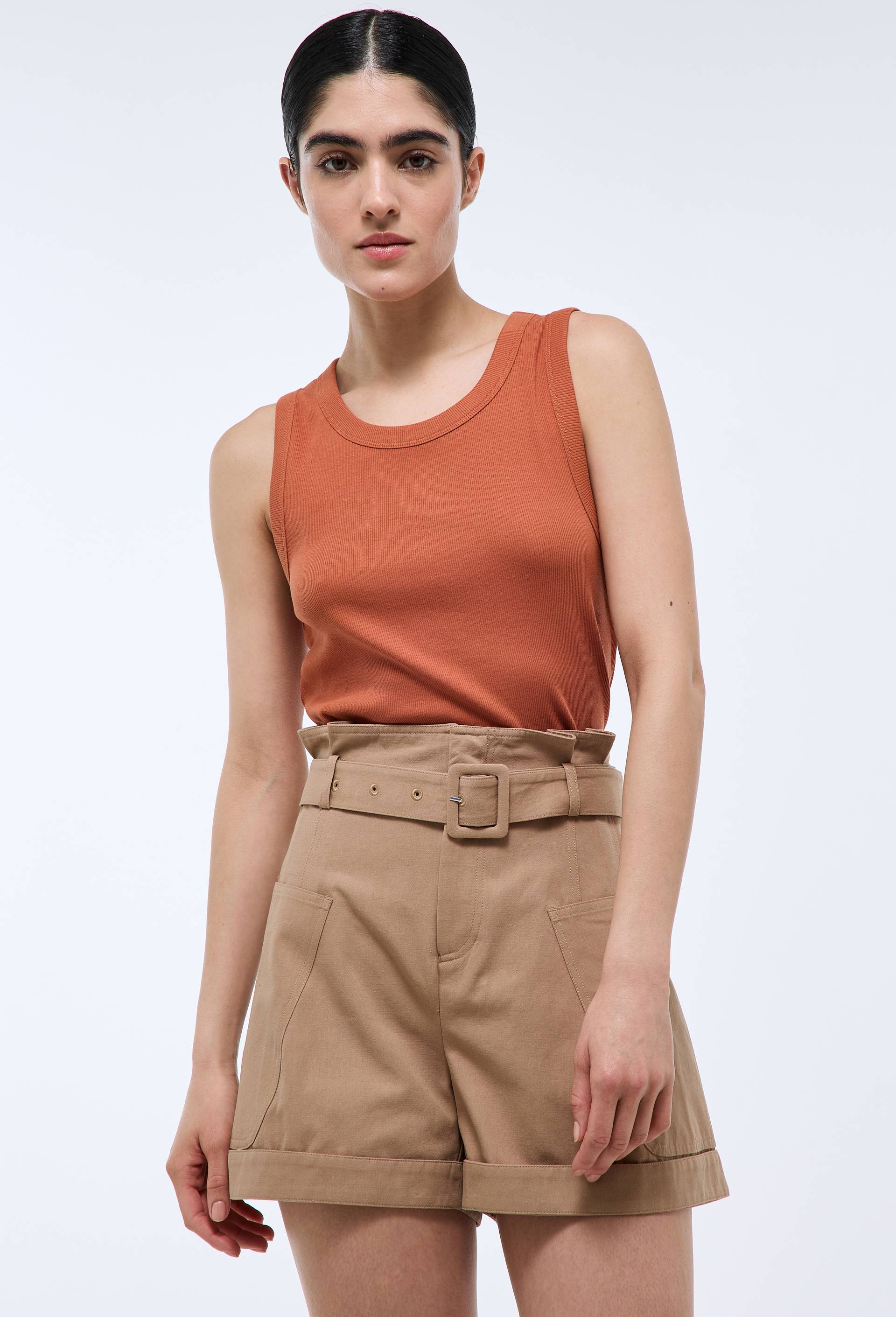 Short en coton ceintur&eacute;, Beige, large image number 0