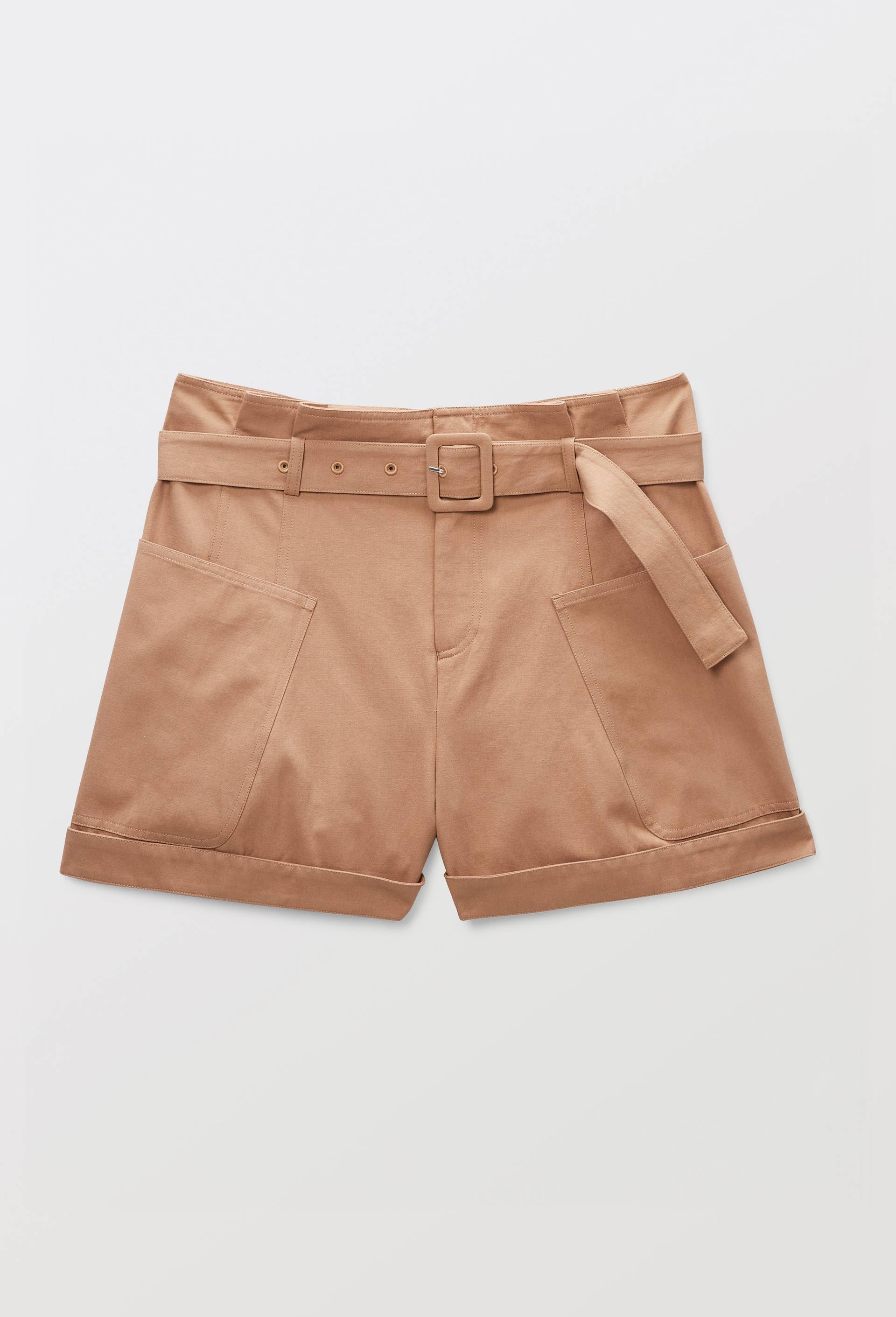 Short en coton ceintur&eacute;, Beige, large image number 2.0