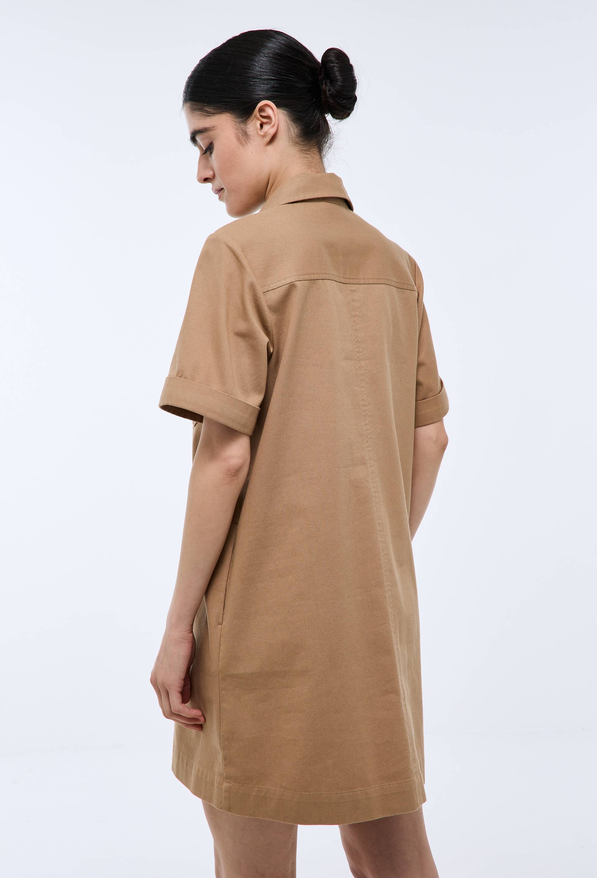 Robe courte col chemise en coton BIO GOTS, Beige, large image number 3