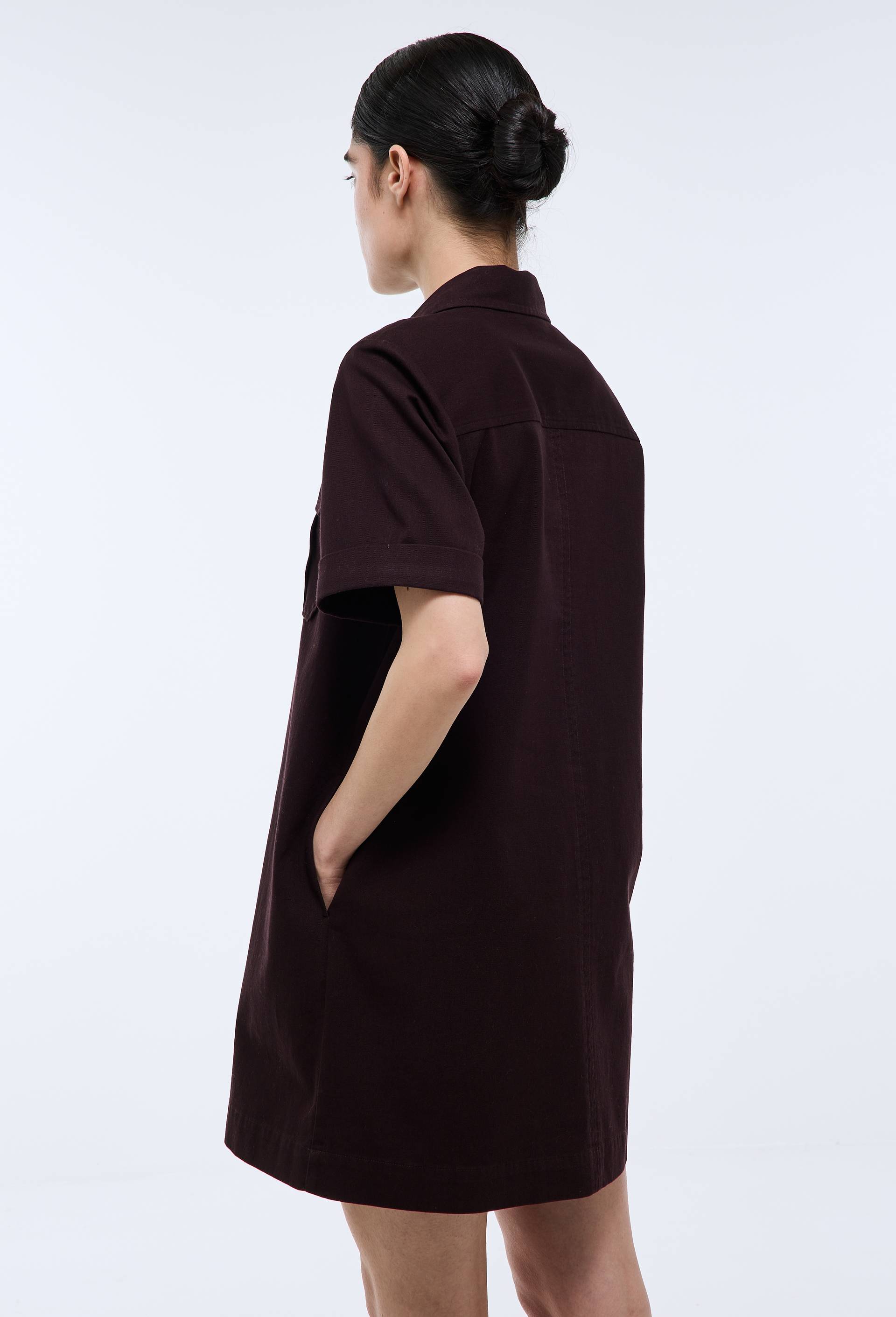 Robe courte col chemise en coton BIO GOTS, Brun fonc&eacute;, large image number 2