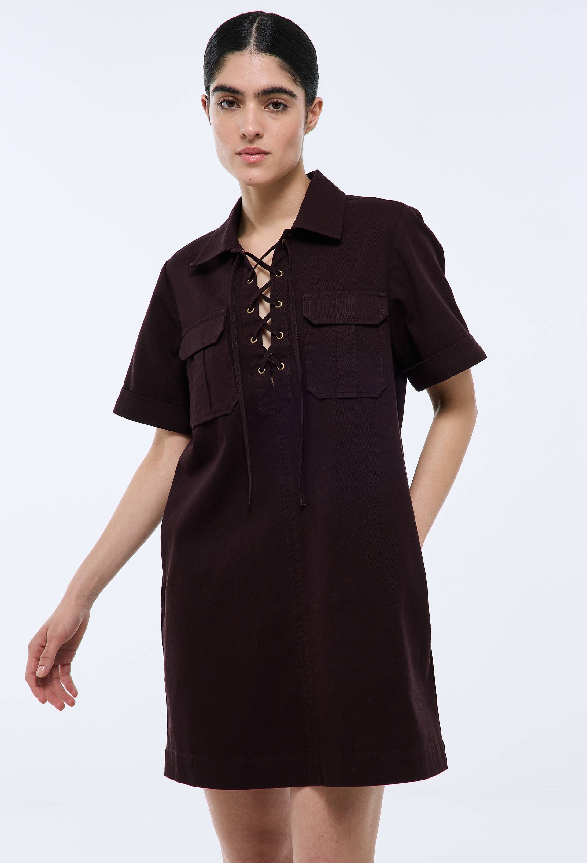 Robe courte col chemise en coton BIO GOTS, Brun fonc&eacute;, large image number 3.0