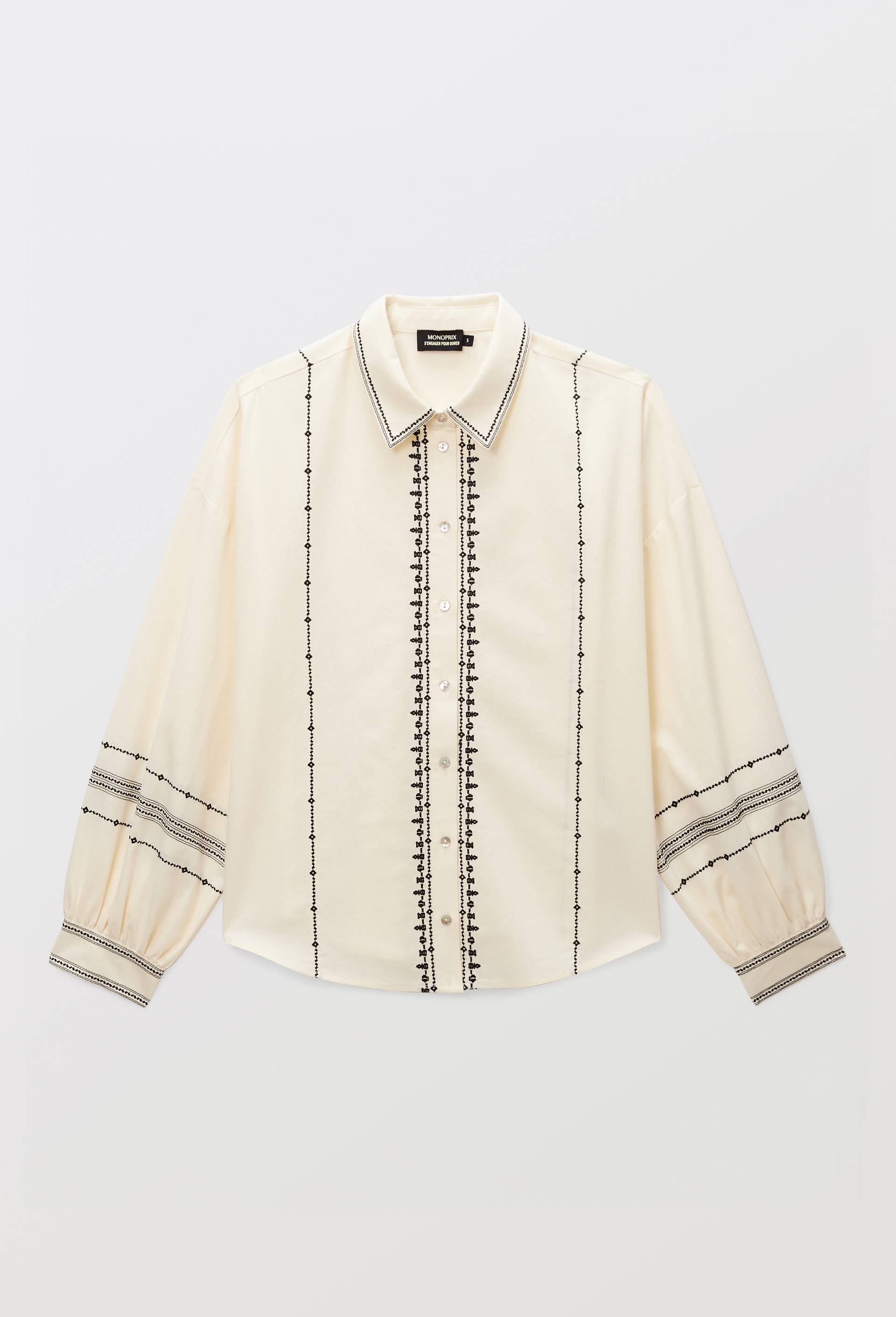 Chemise manches longues brod&eacute;e en coton BIO GOTS, Ecru, large image number 3.0