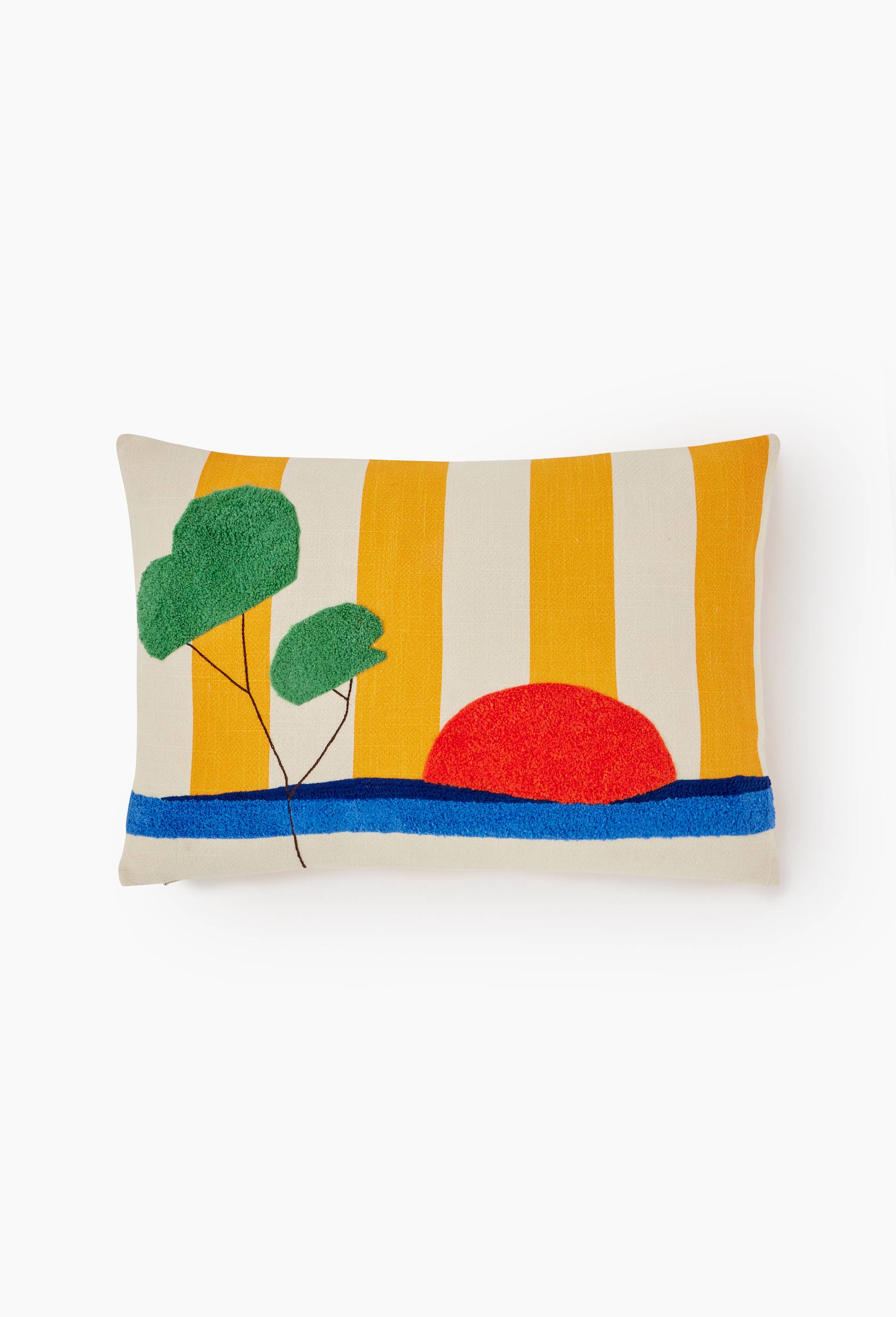 Coussin brod&eacute;, 60x40cm, en coton - BEN ARPEA x MONOPRIX, Orange, large image number 1.0