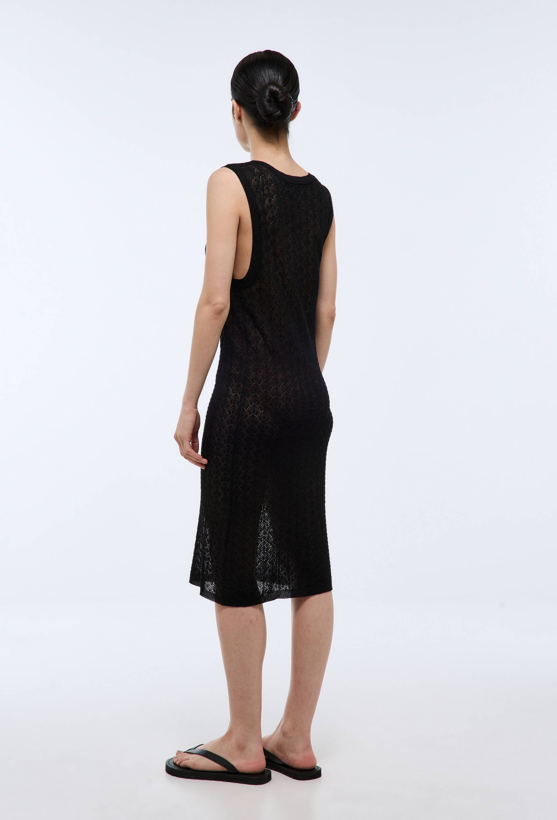 Robe maille courte ajour&eacute;e d&eacute;tails lurex, Noir, large image number 1.0