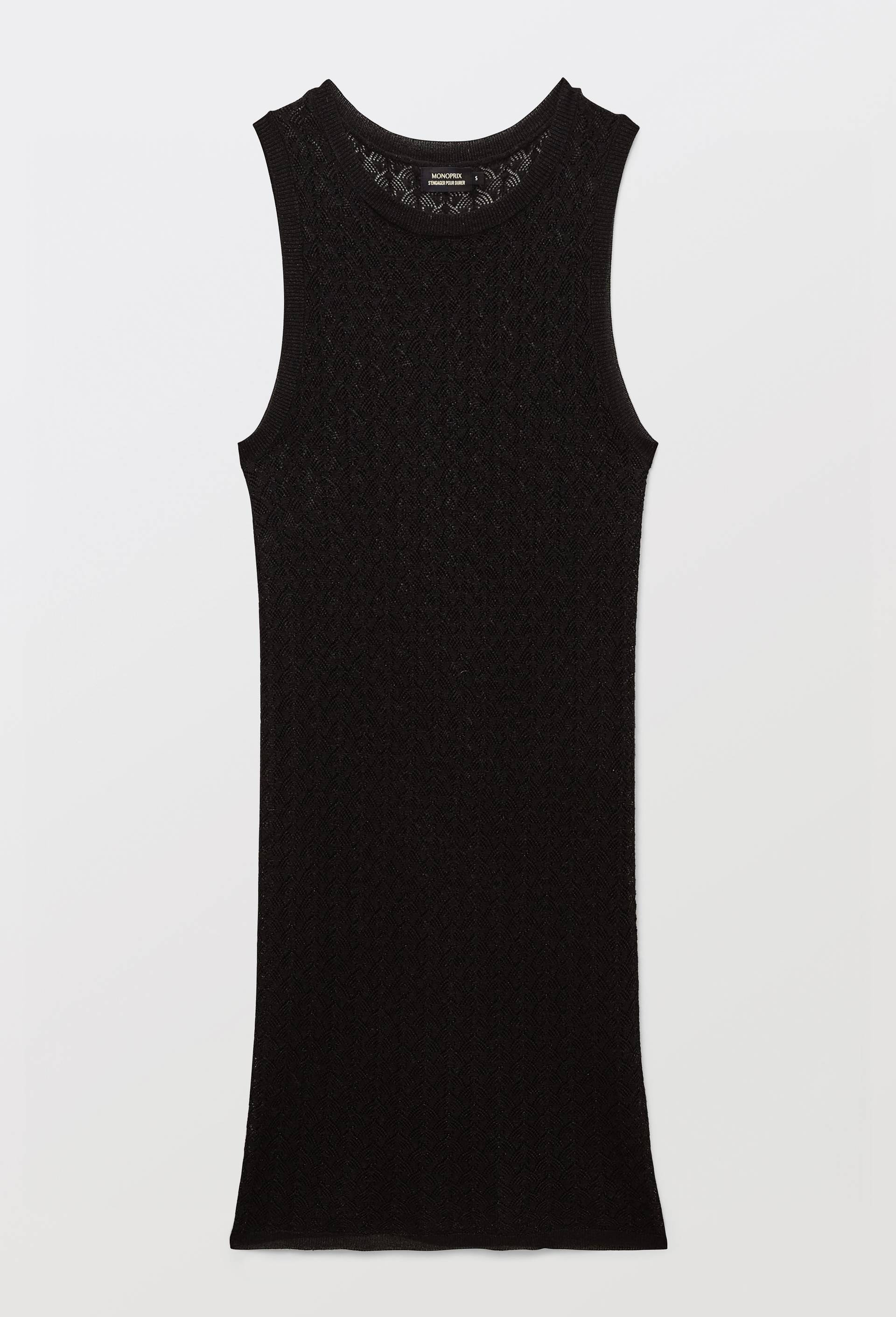 Robe maille courte ajour&eacute;e d&eacute;tails lurex, Noir, large image number 2