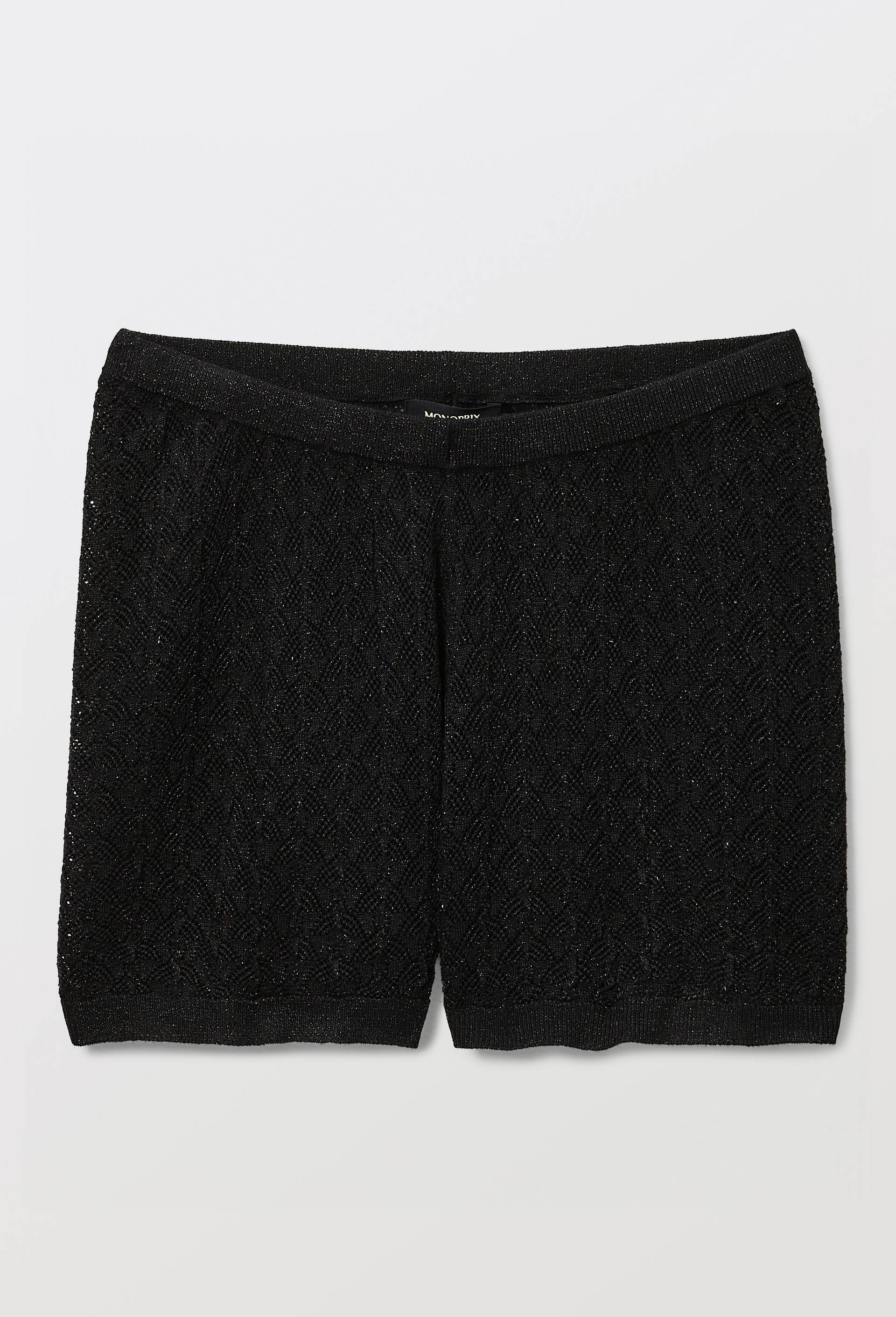 Short en maille ajour&eacute;, d&eacute;tails lurex, Noir, large image number 2.0