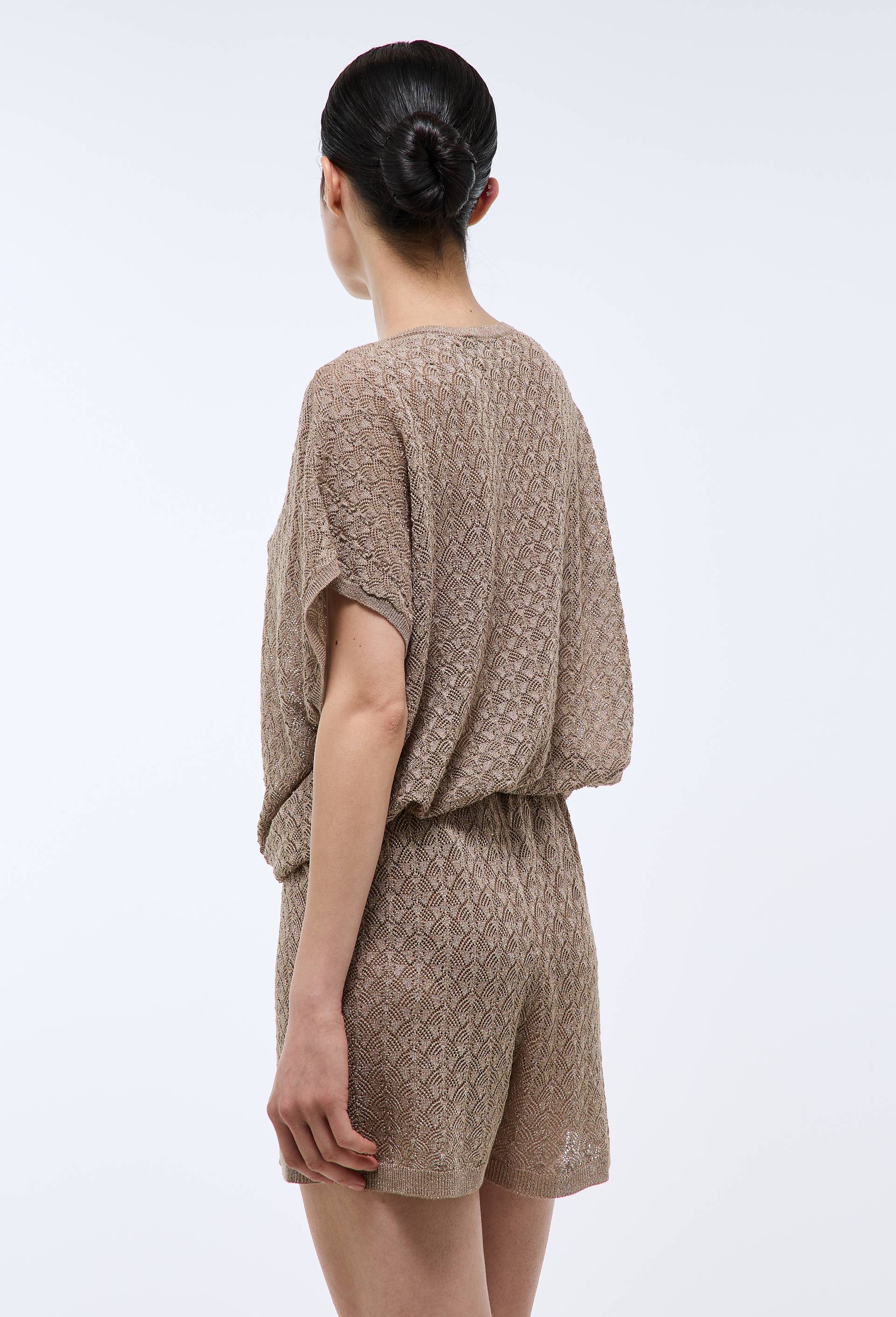 Short en maille ajour&eacute;, d&eacute;tails lurex, Beige, large image number 1