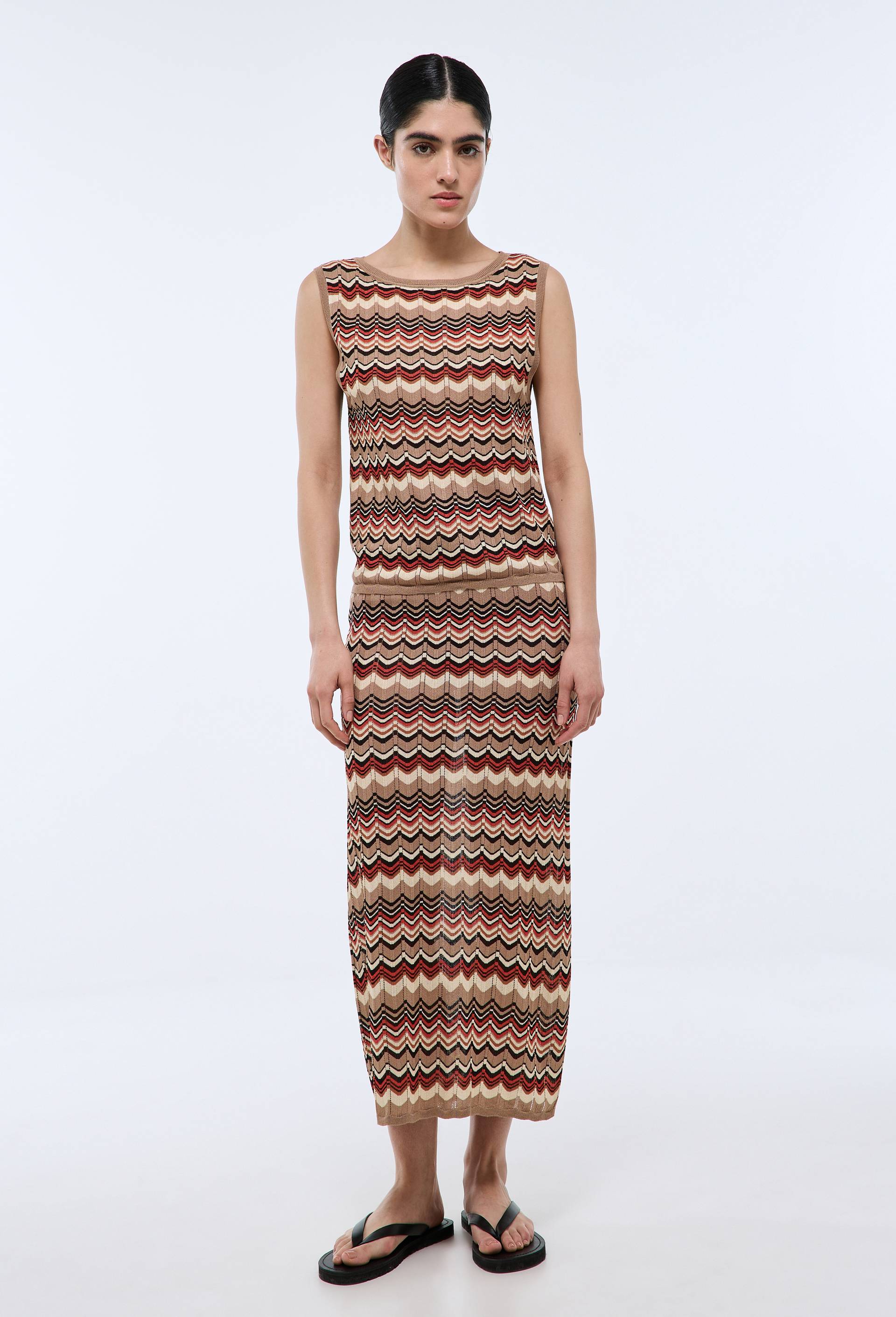 Jupe midi en maille ethnique, Brun fonc&eacute;, large image number 1