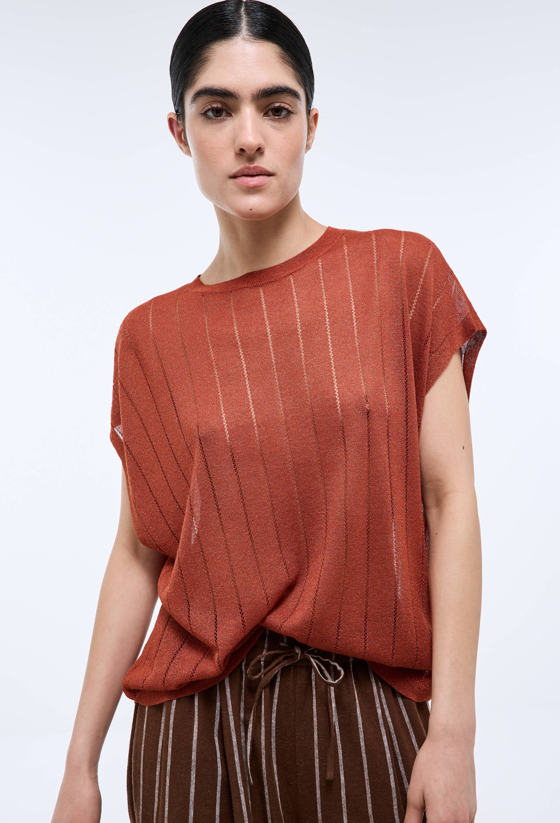 Pull sans manches d&eacute;tails ajour&eacute;s, Orange fonc&eacute;, swatch image