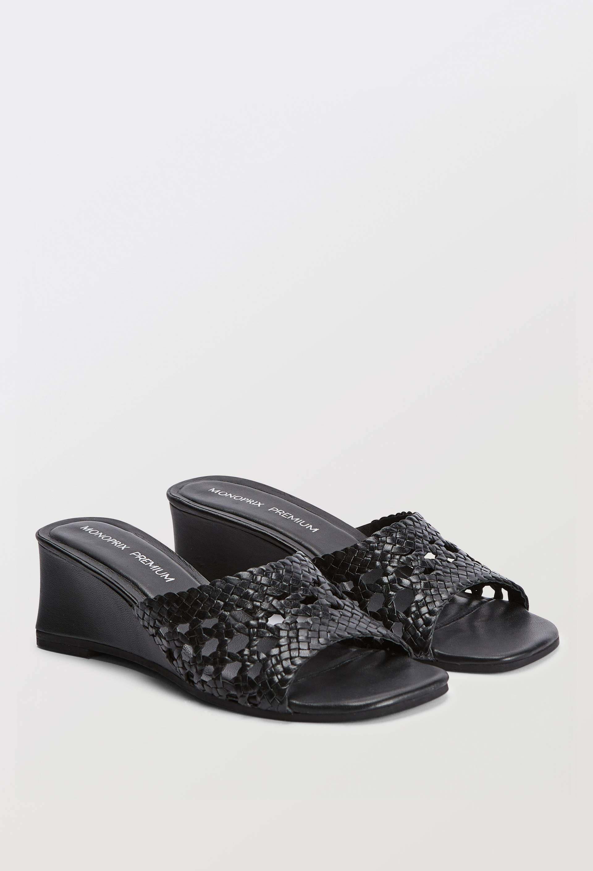 Mules &agrave; talon en cuir, Noir, large image number 0