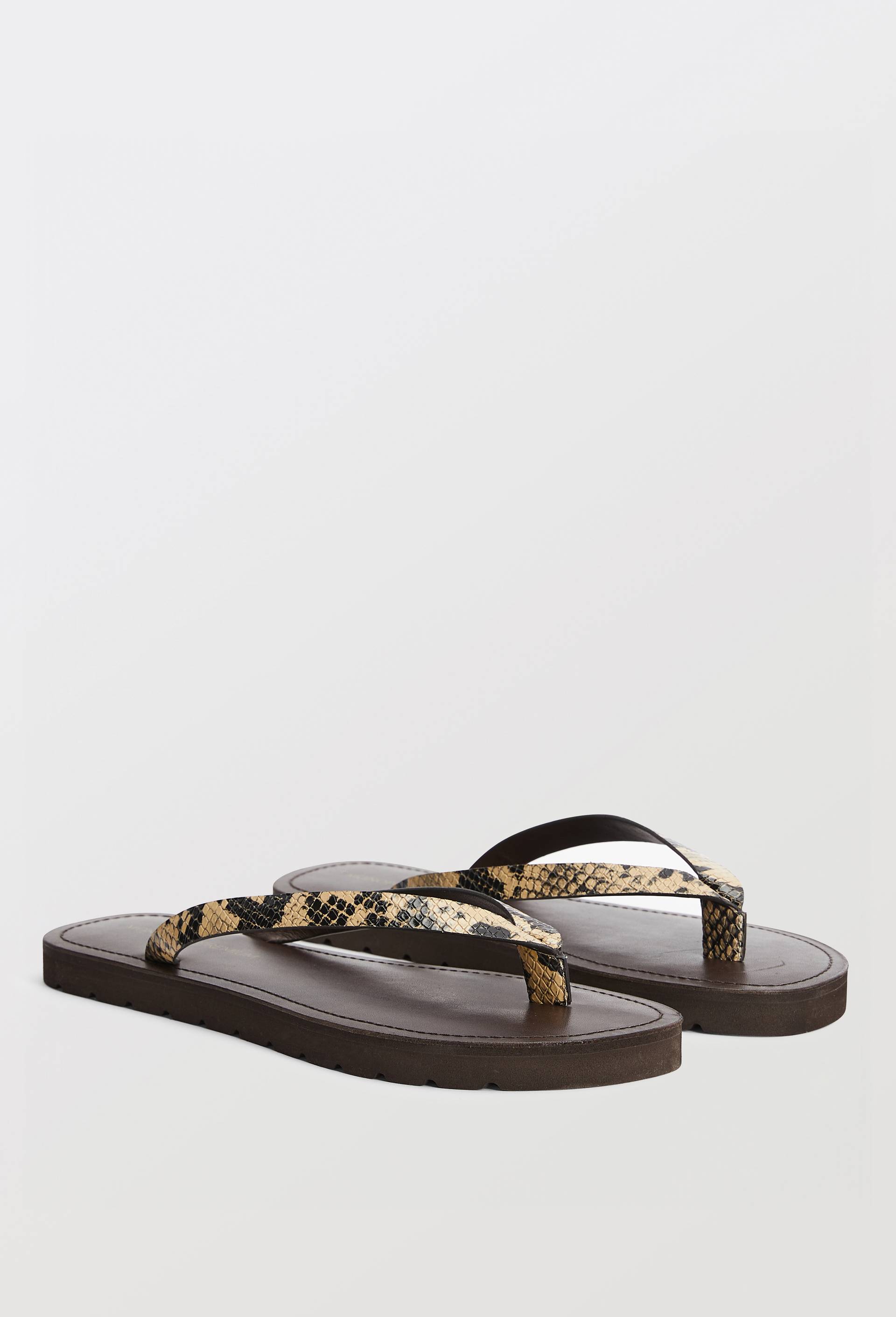Tongs aspect serpent en cuir, Brun fonc&eacute;, large image number 0