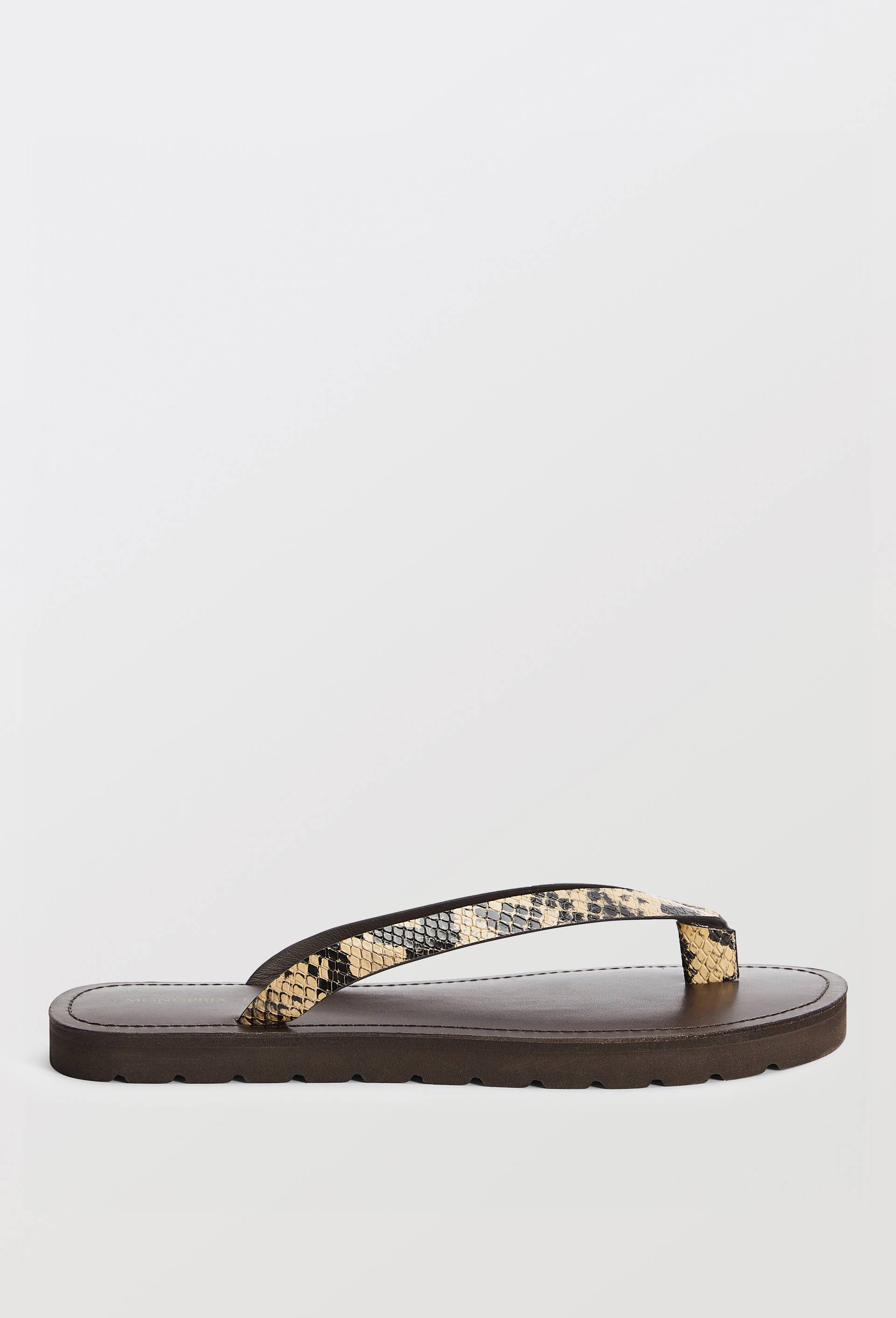 Tongs aspect serpent en cuir, Brun fonc&eacute;, large image number 1