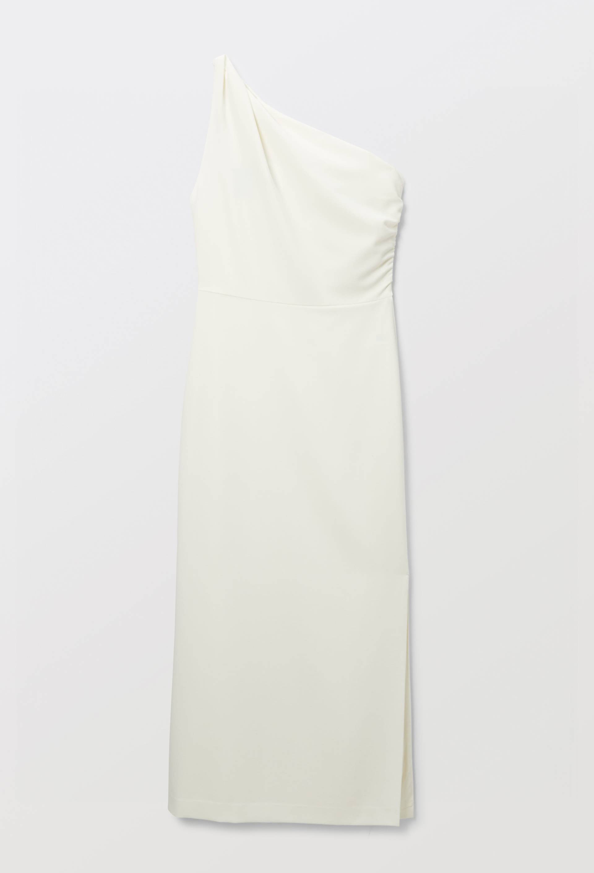 Robe longue asym&eacute;trique unie, Ecru, large