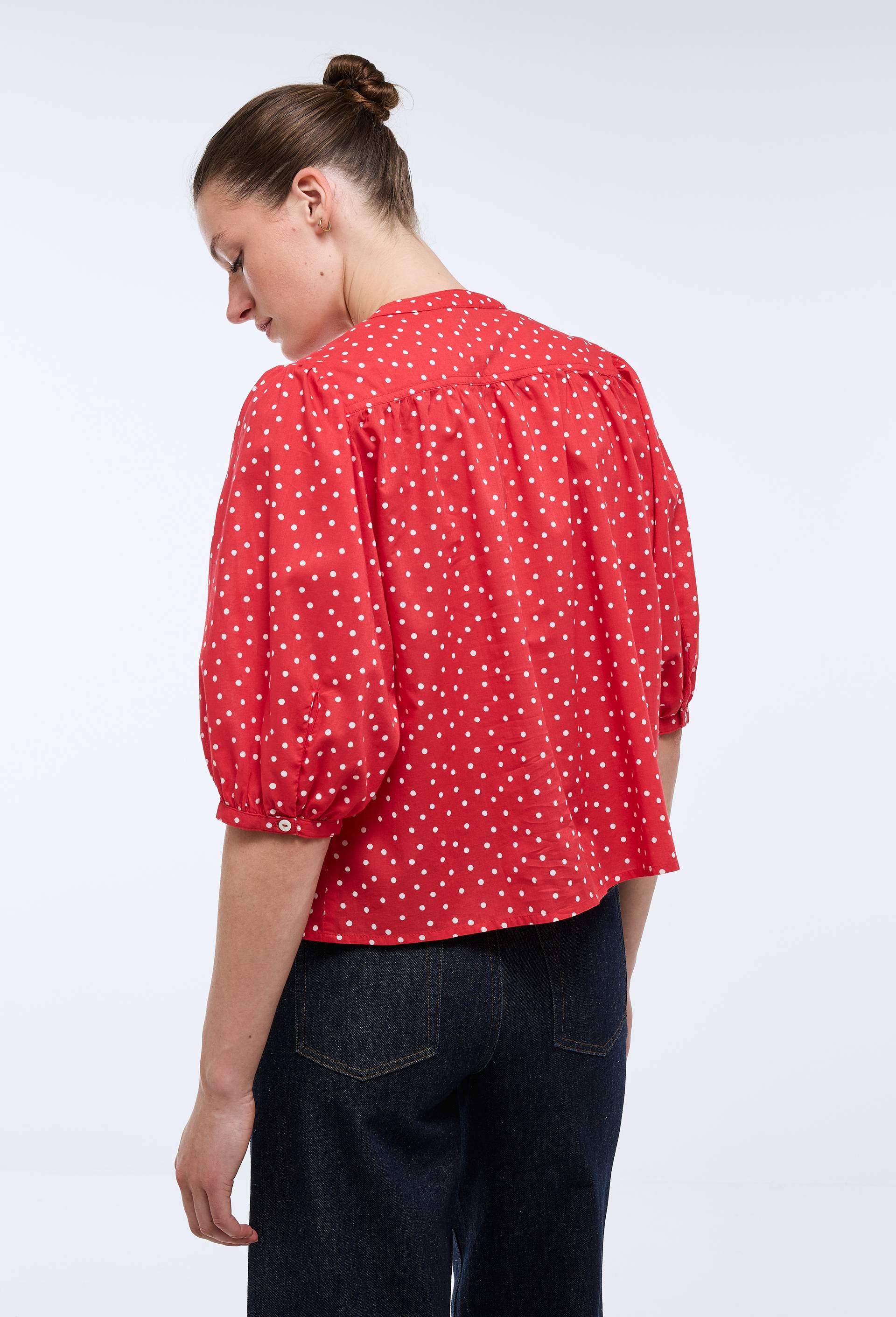 Chemise manches trois quarts imprim&eacute;e en coton BIO GOTS, Rouge, large image number 1