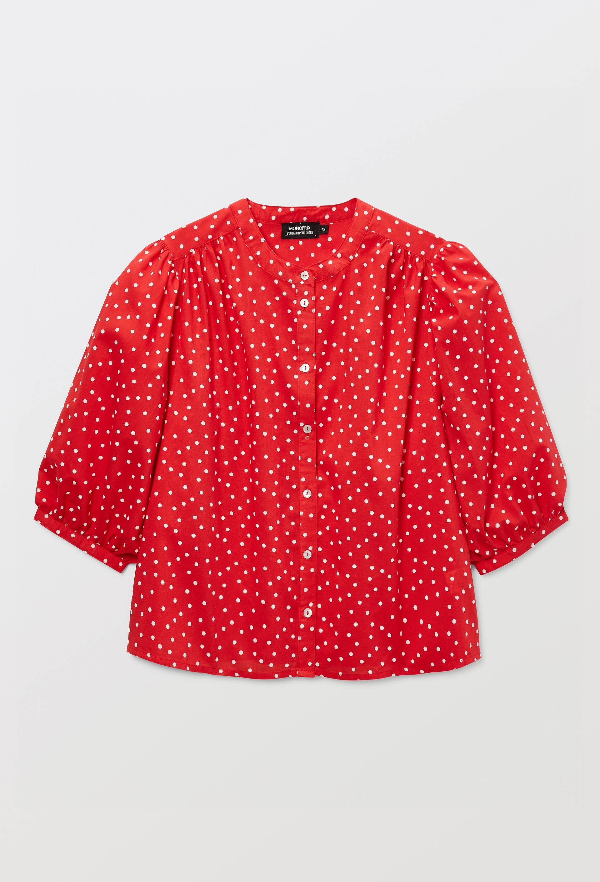 Chemise manches trois quarts imprim&eacute;e en coton BIO GOTS, Rouge, large image number 2.0