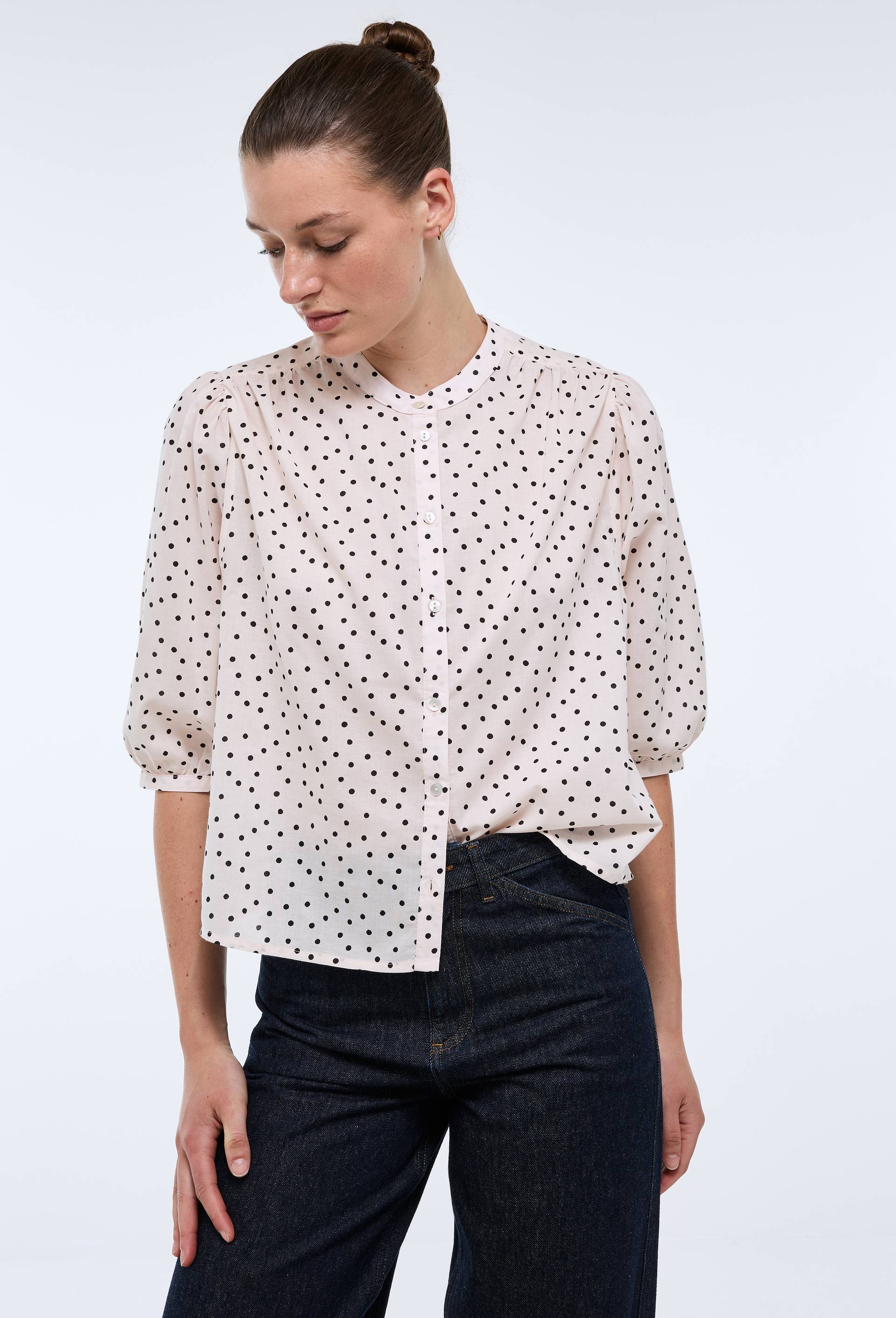 Chemise manches trois quarts imprim&eacute;e en coton BIO GOTS, Rose clair, large image number 0.0