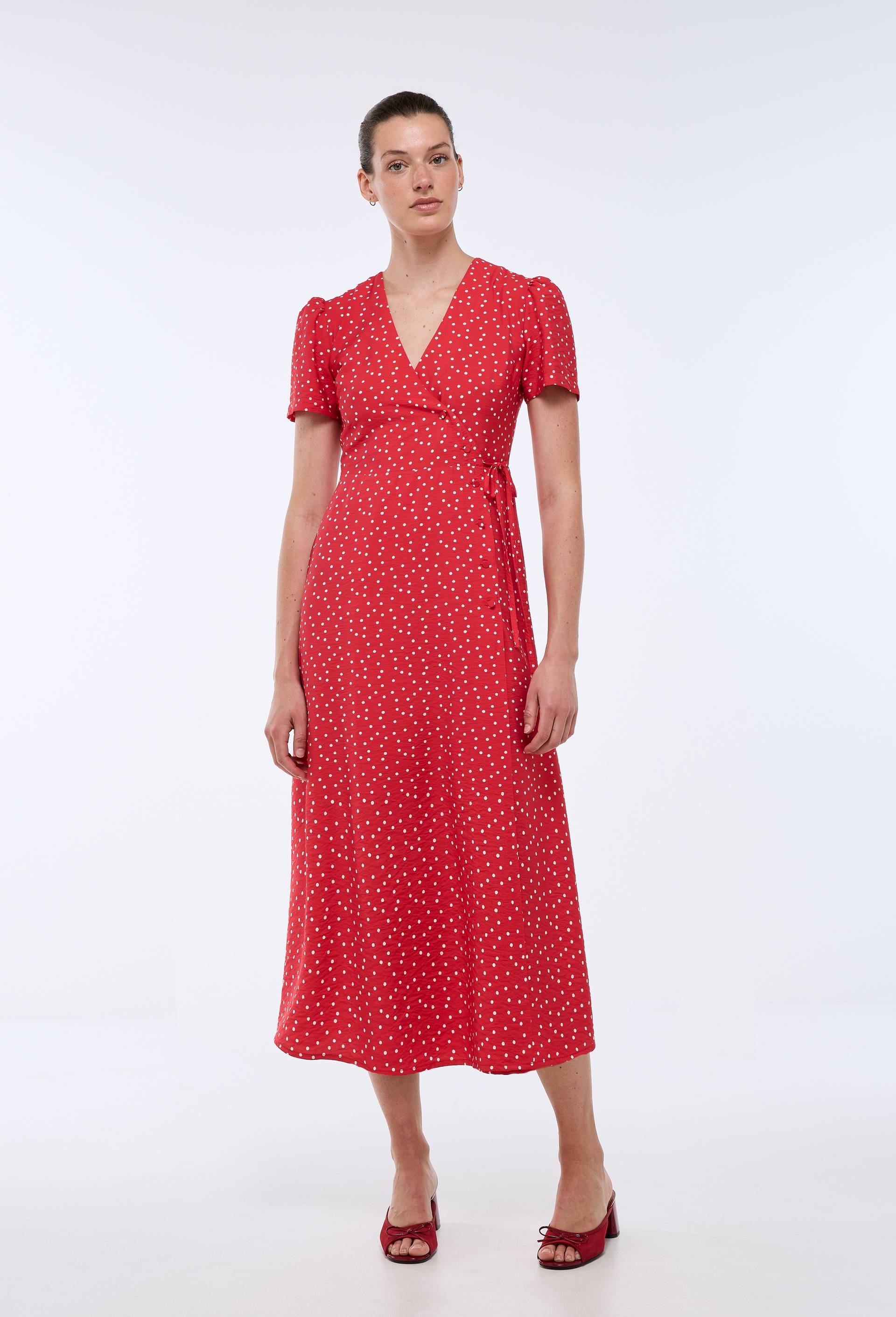 Robe midi cache-coeur imprim&eacute;e, Rouge, large image number 0