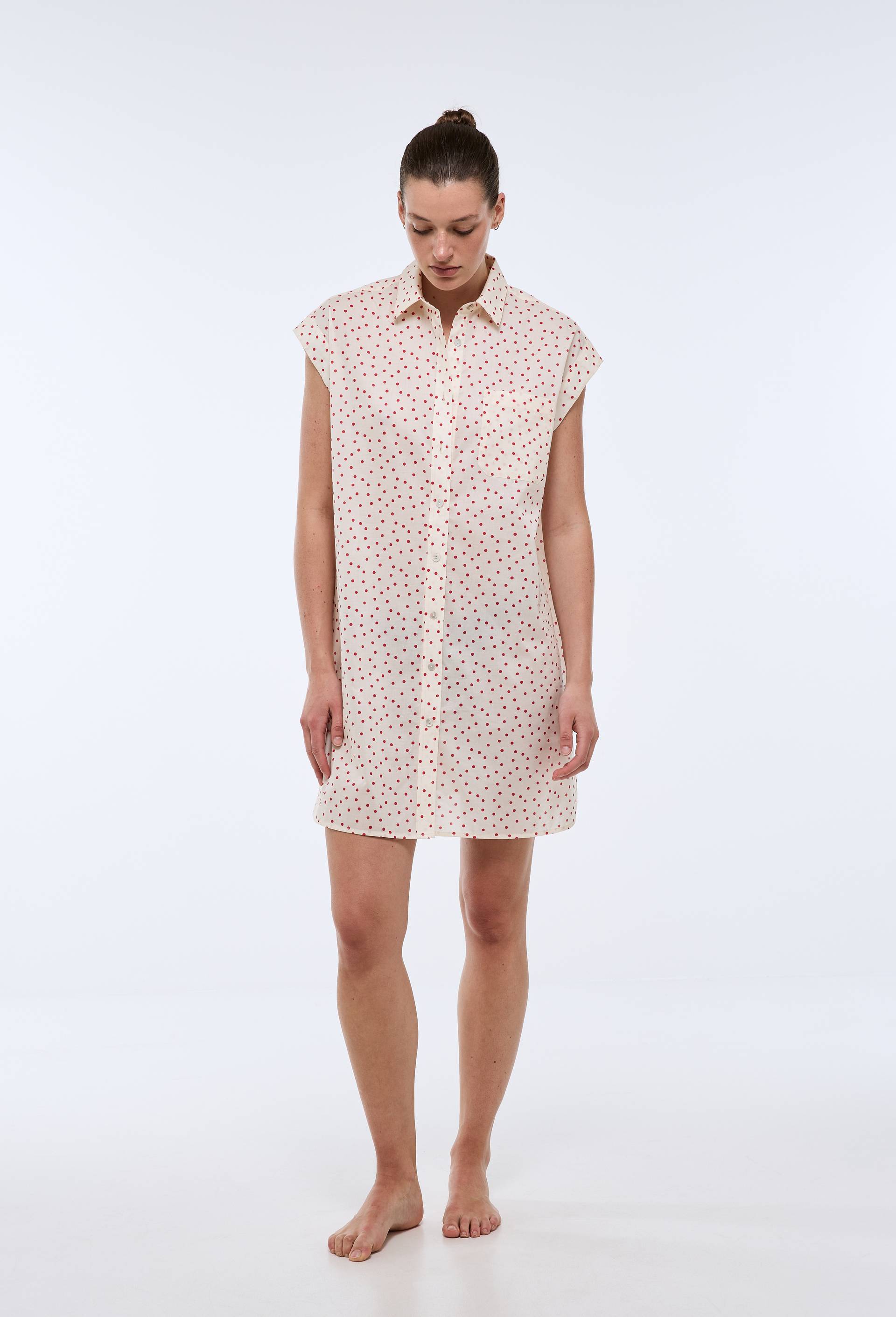 Chemise de nuit sans manches &agrave; pois en coton bio GOTS, Ecru, large image number 0.0