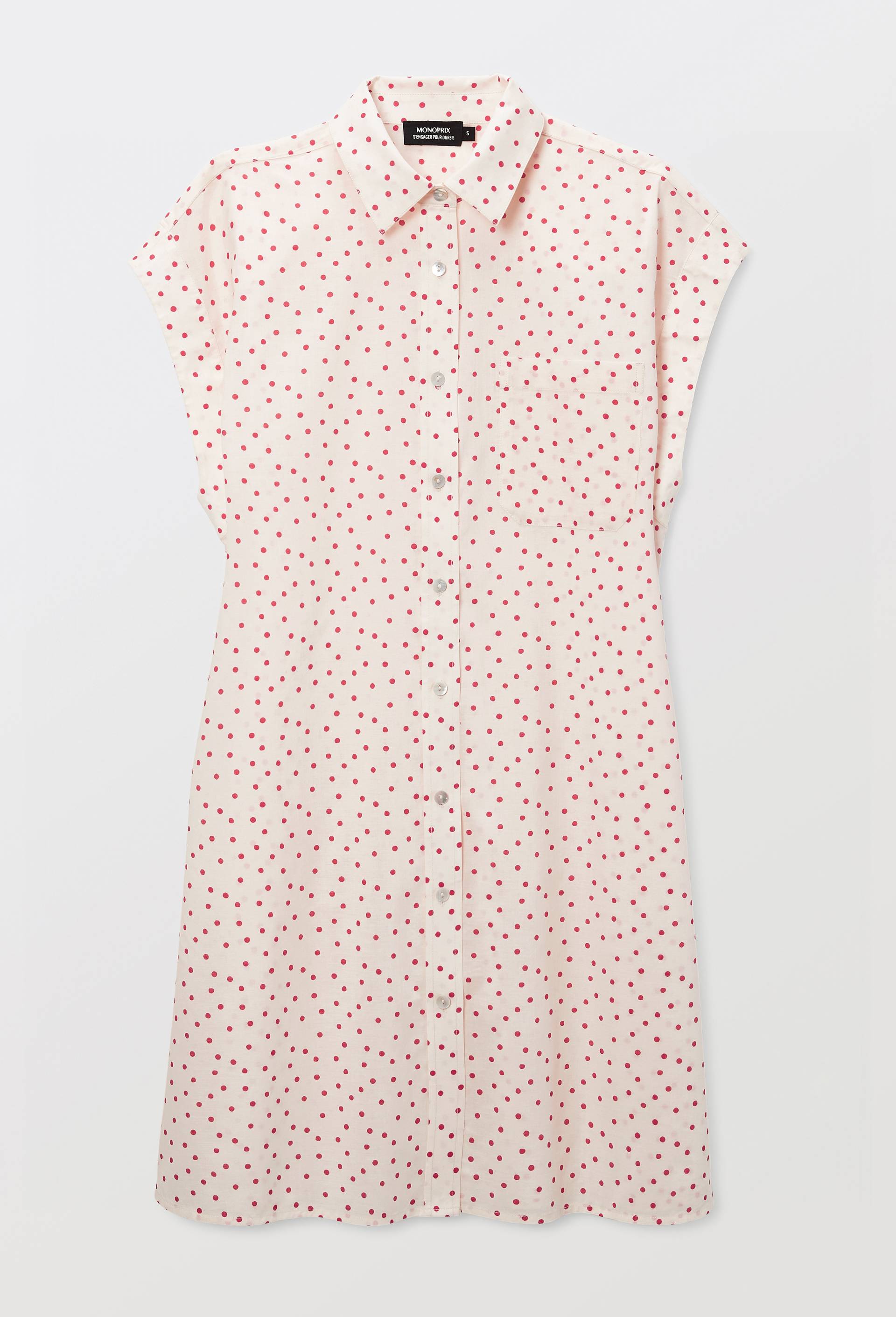Chemise de nuit sans manches &agrave; pois en coton bio GOTS, Ecru, large image number 2.0