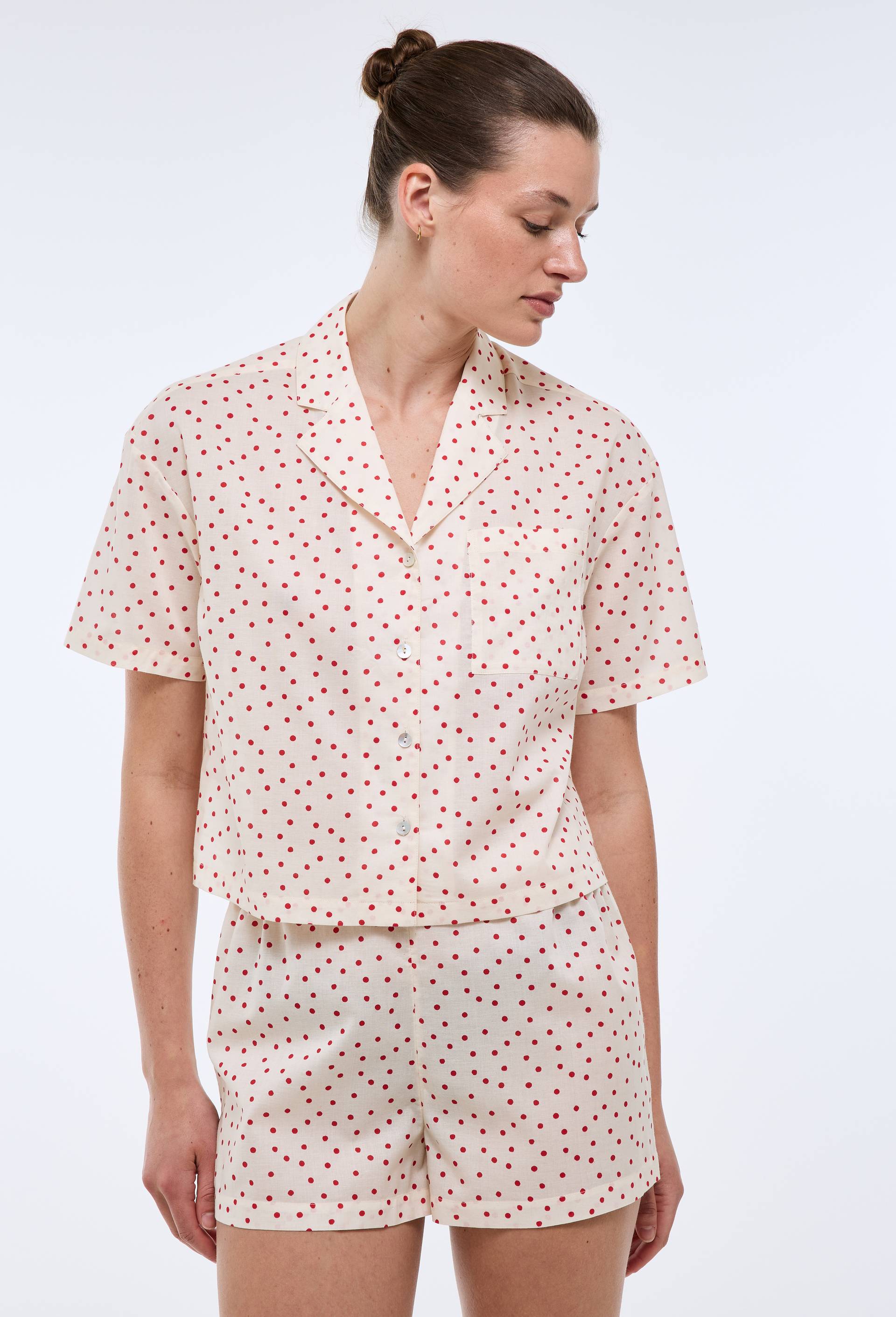 Pyjashort &agrave; pois en coton bio GOTS, Ecru, large image number 0.0