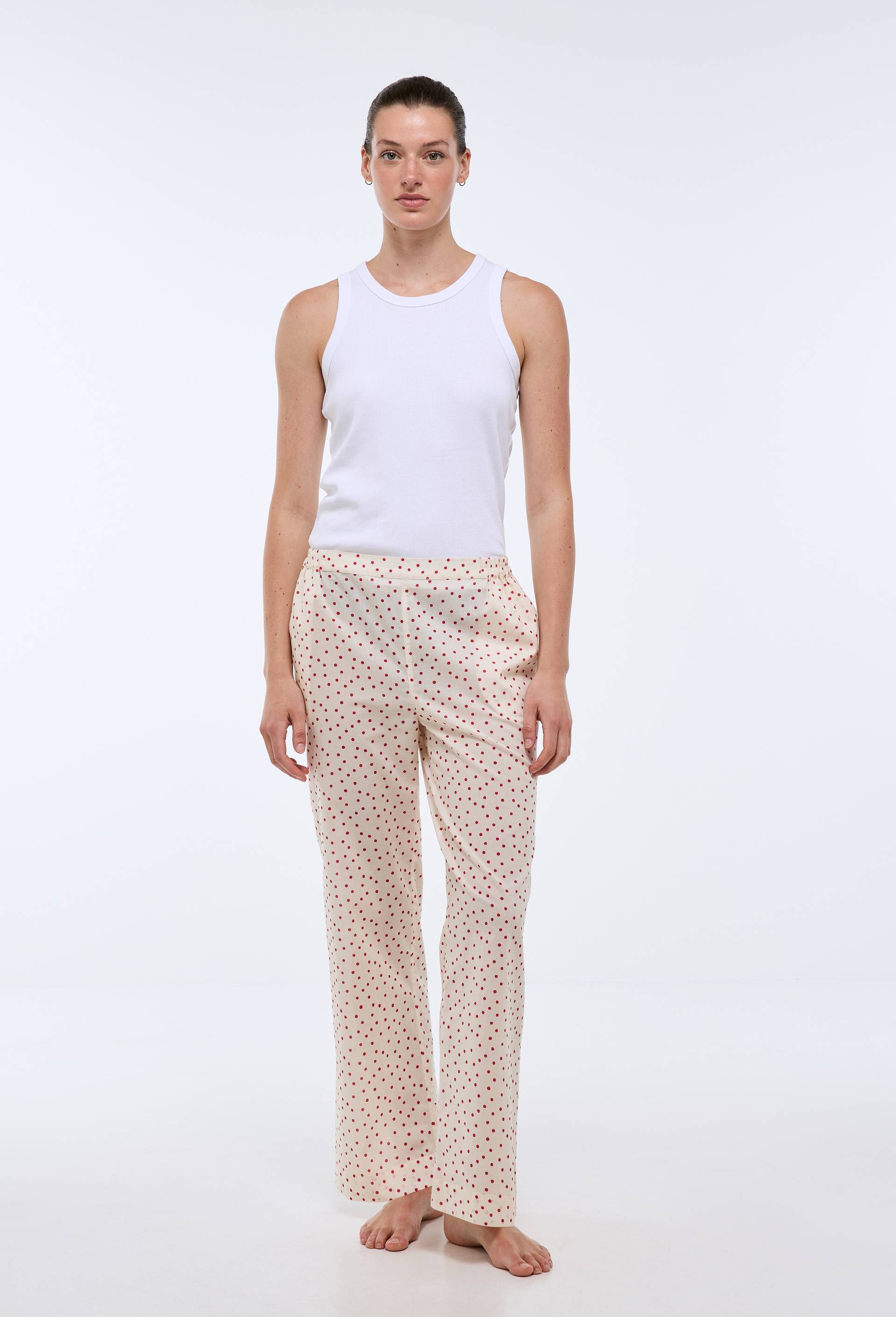 Pantalon &agrave; pois en coton bio GOTS, Ecru, large image number 0.0