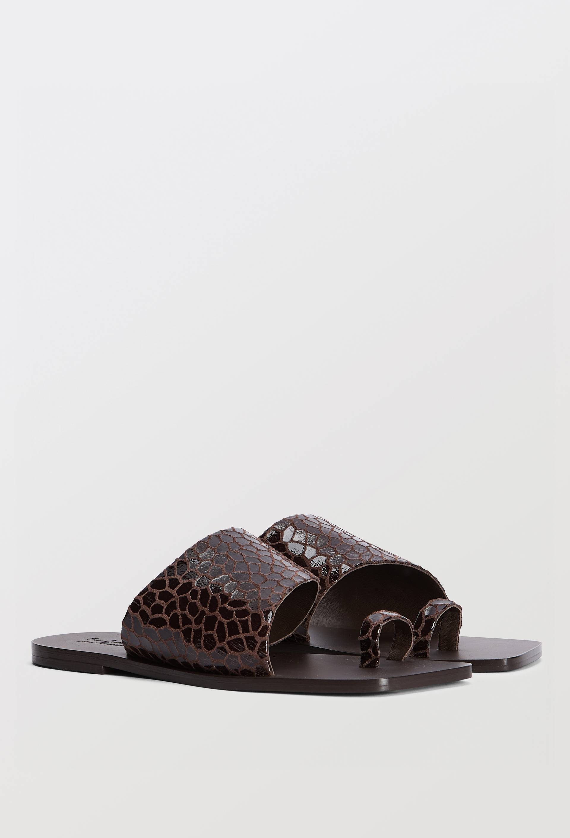 Sandales &agrave; motifs girafe en cuir - LOUIS BARTHELEMY x MONOPRIX, Brun, large image number 0