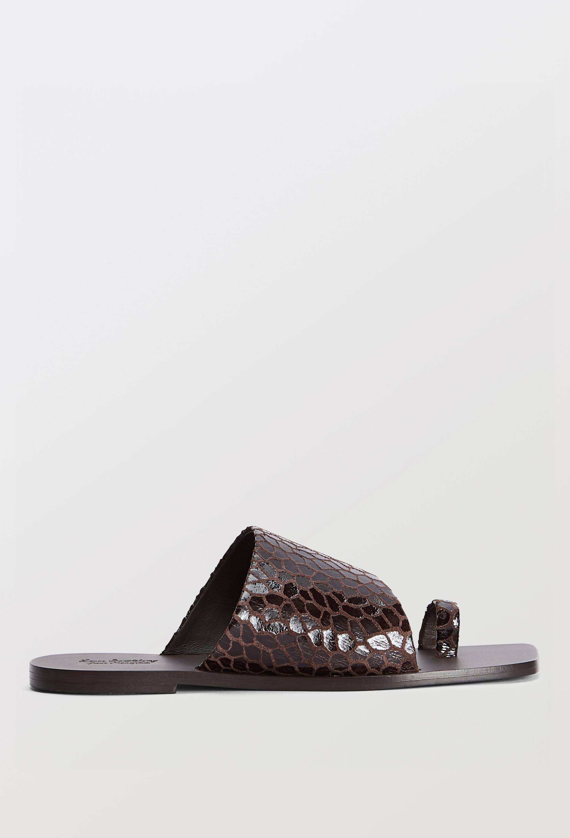 Sandales &agrave; motifs girafe en cuir - LOUIS BARTHELEMY x MONOPRIX, Brun, large image number 1.0