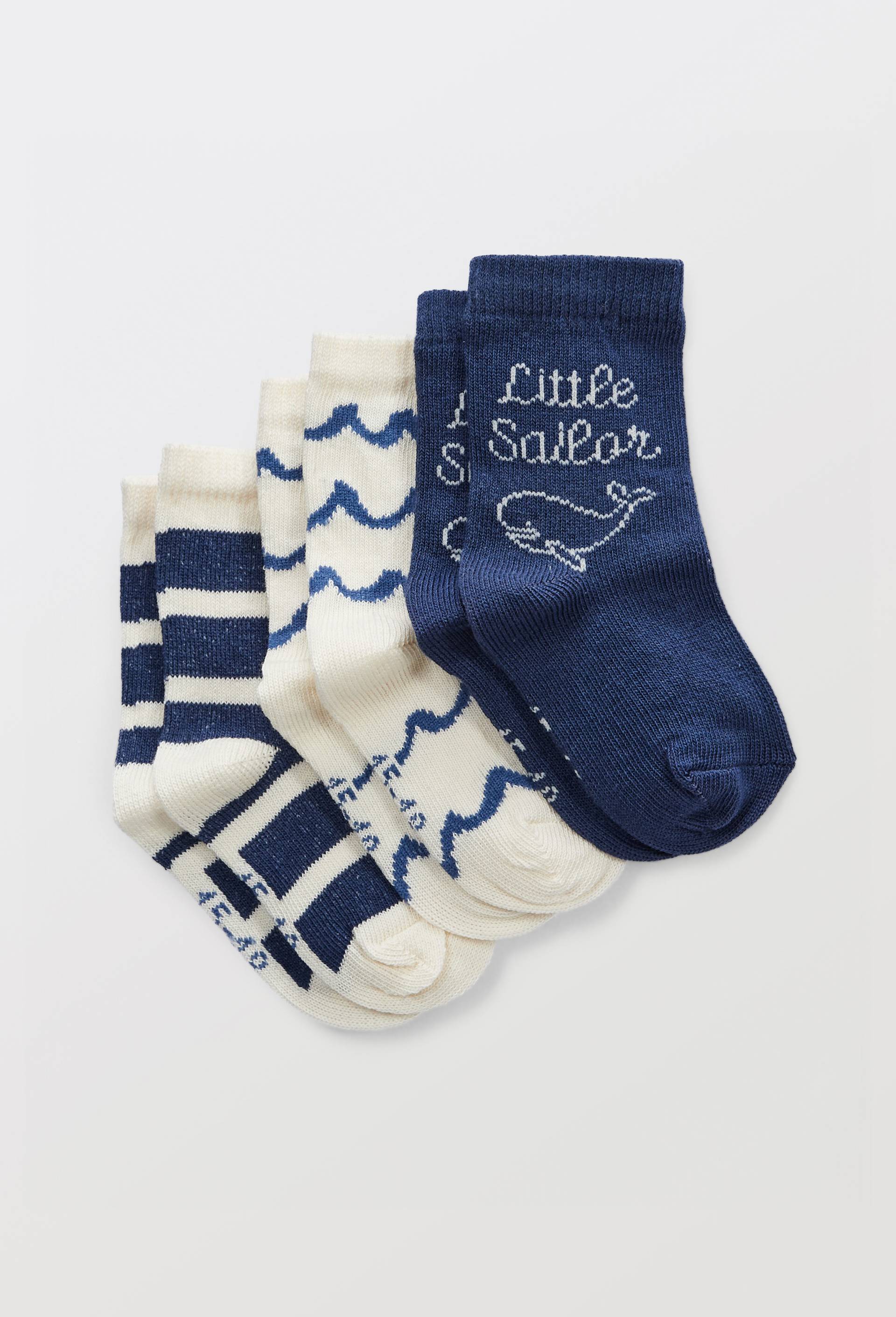 Lot de 3 paires de chaussettes courtes &agrave; motifs contenant du coton BIO, Bleu, large image number 0.0