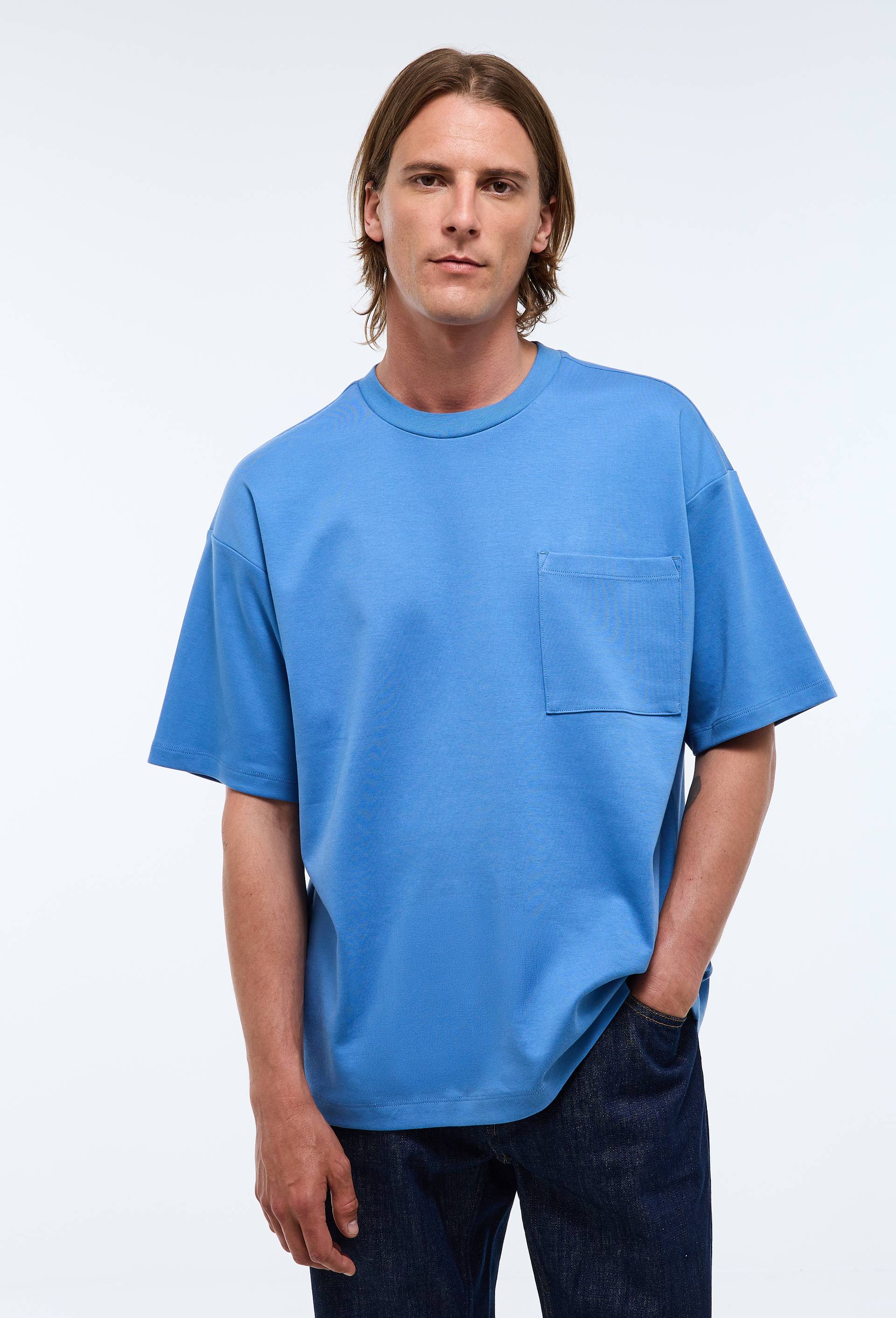 T-shirt  manches courtes interlock en coton bio GOTS, Bleu, swatch image