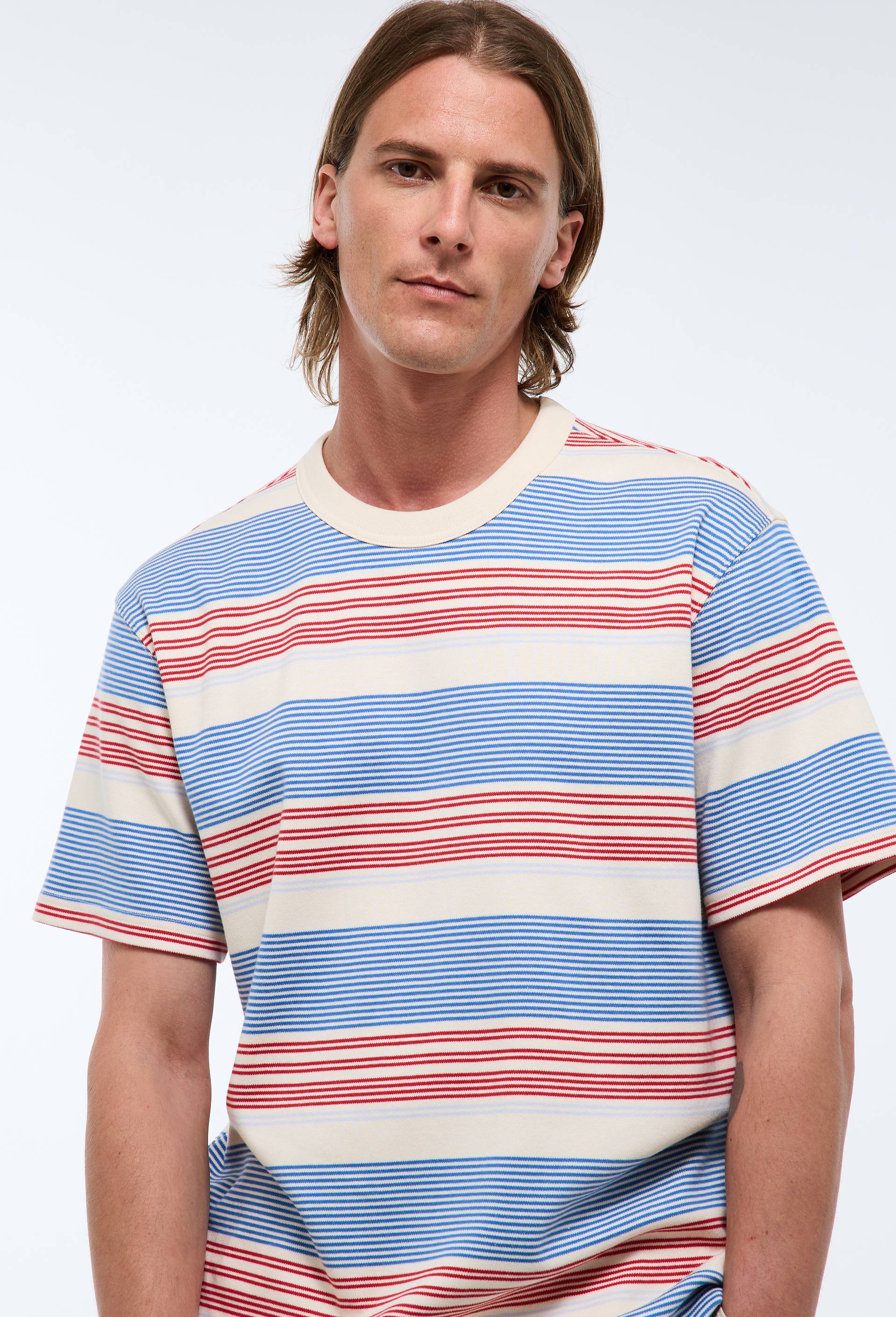 T-shirt manches courtes ray&eacute; en coton bio GOTS, Beige clair, large image number 0