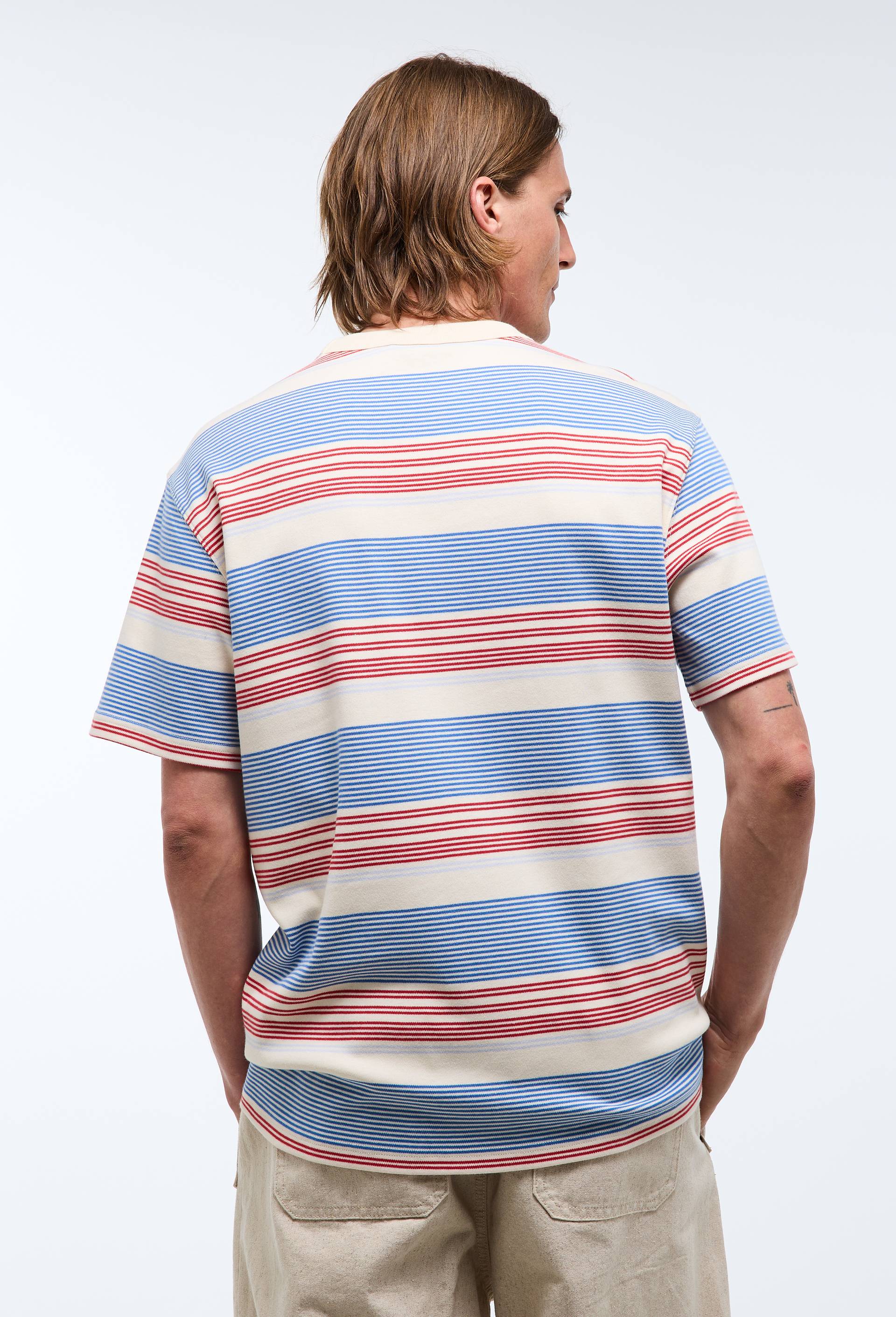 T-shirt manches courtes ray&eacute; en coton bio GOTS, Beige clair, large image number 1