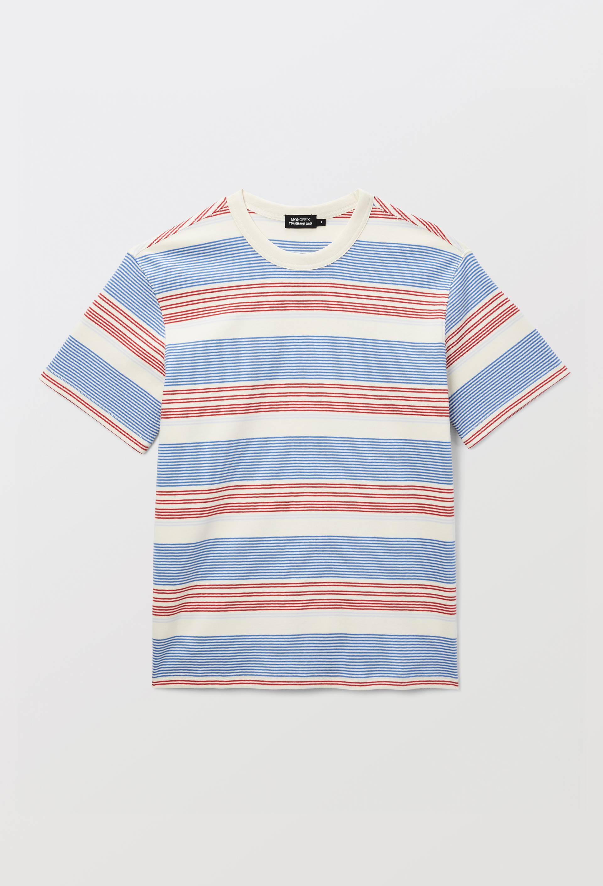 T-shirt manches courtes ray&eacute; en coton bio GOTS, Beige clair, large image number 2
