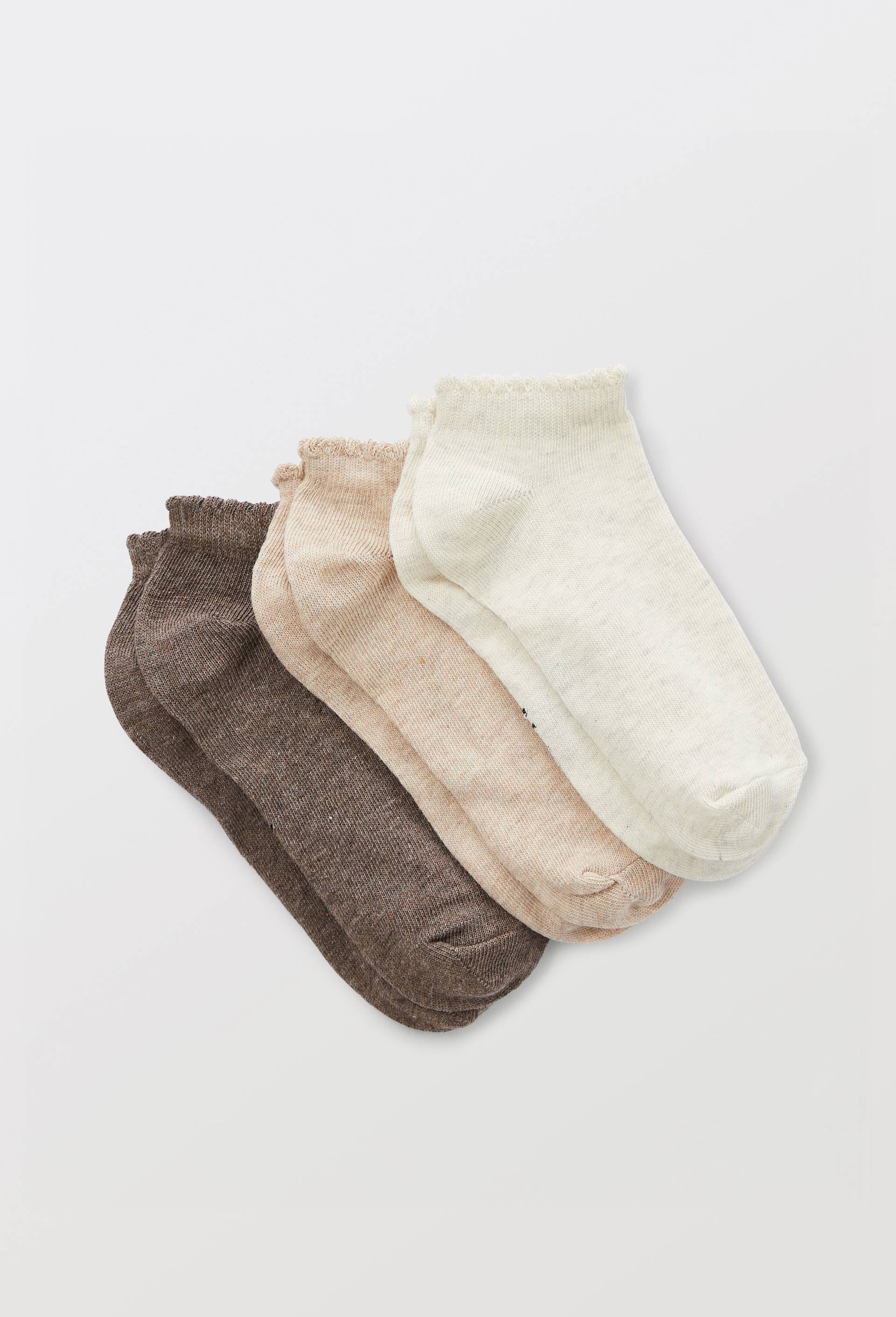 Lot de 3 paires de socquettes &agrave; bord cocotte contenant du coton BIO GOTS, Brun clair, large image number 0